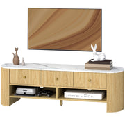 Modern TV Stand with Marble-Effect Top, 3 Drawers, 2 Shelves, 32-65 Inch Fit, Natural-DECOROLALA