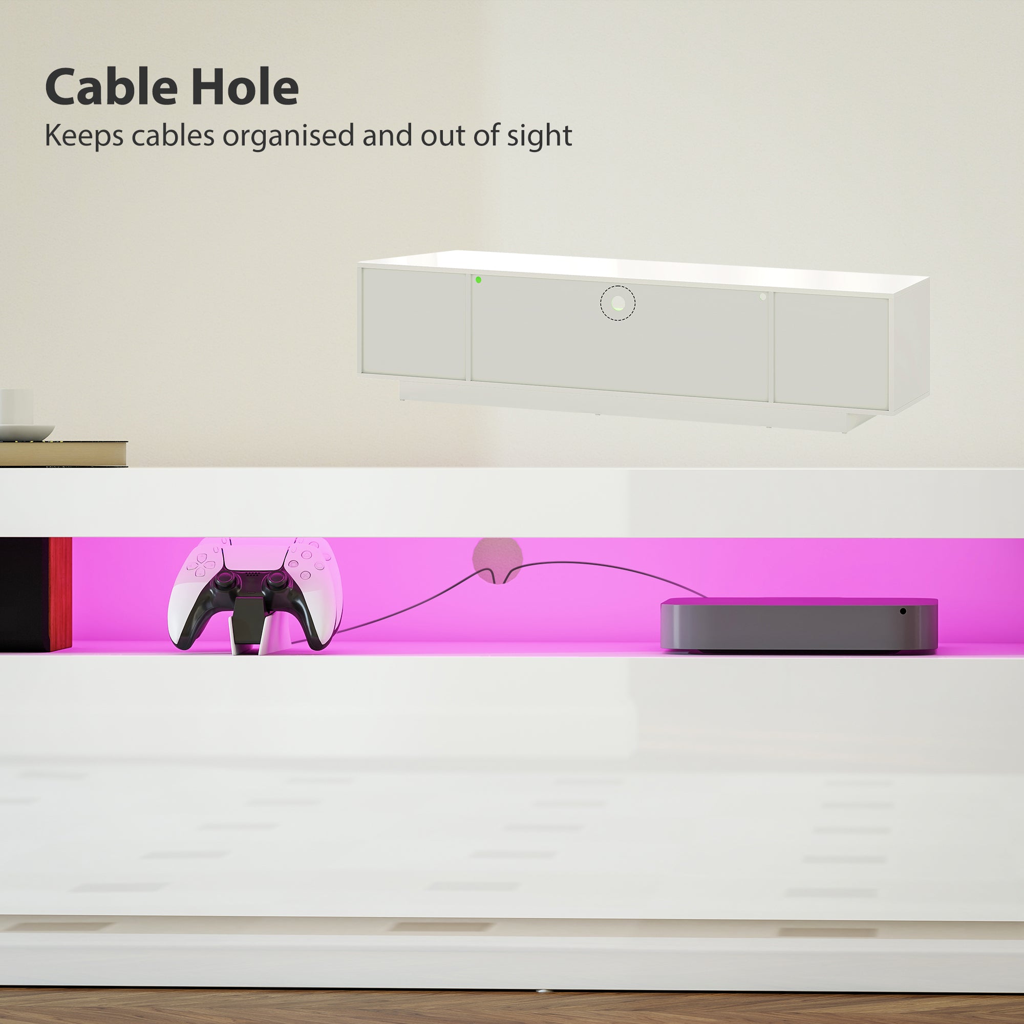 Modern TV Stand with RGB LED Lights for 65-85" TV - White-DECOROLALA