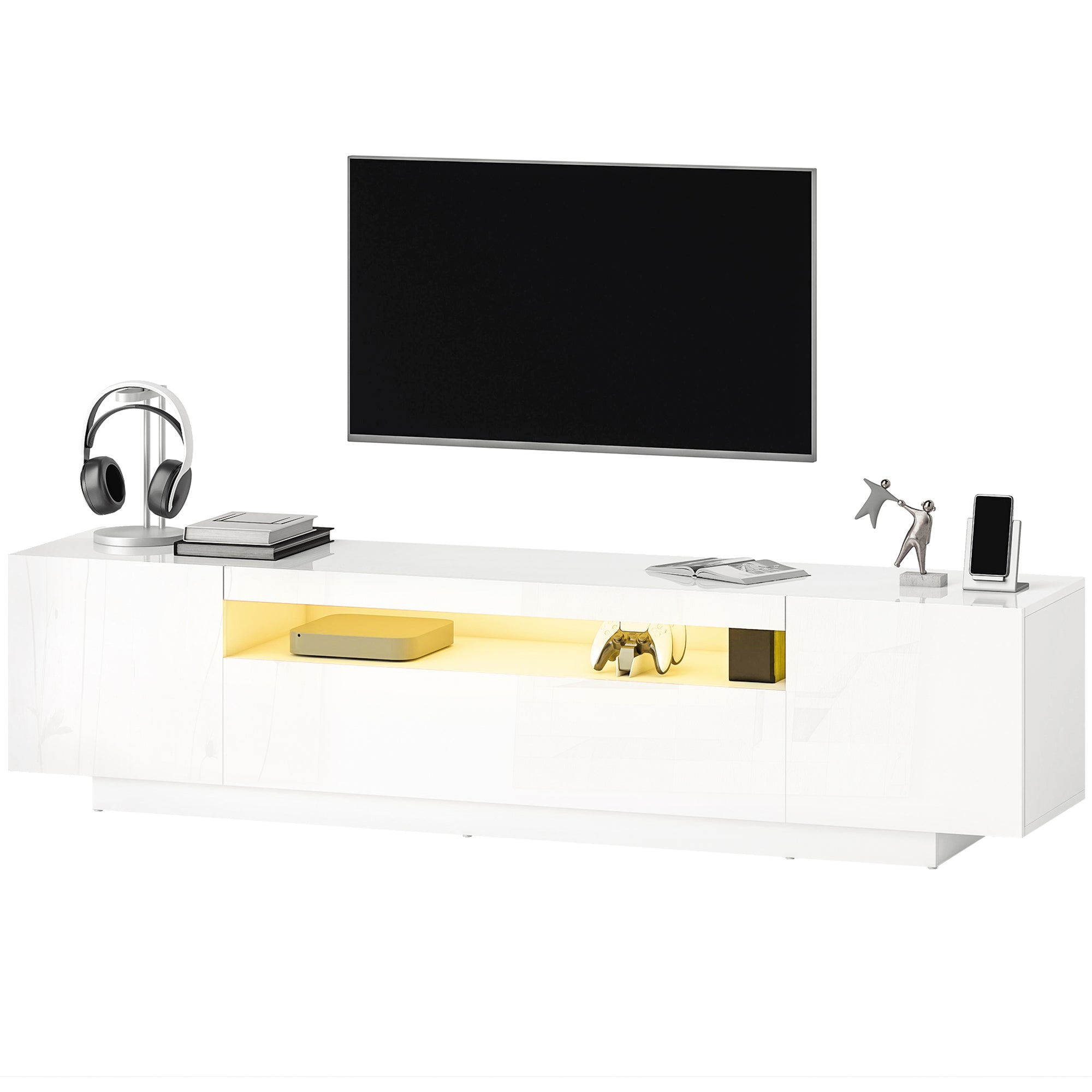 Modern TV Stand with RGB LED Lights for 65-85" TV - White-DECOROLALA