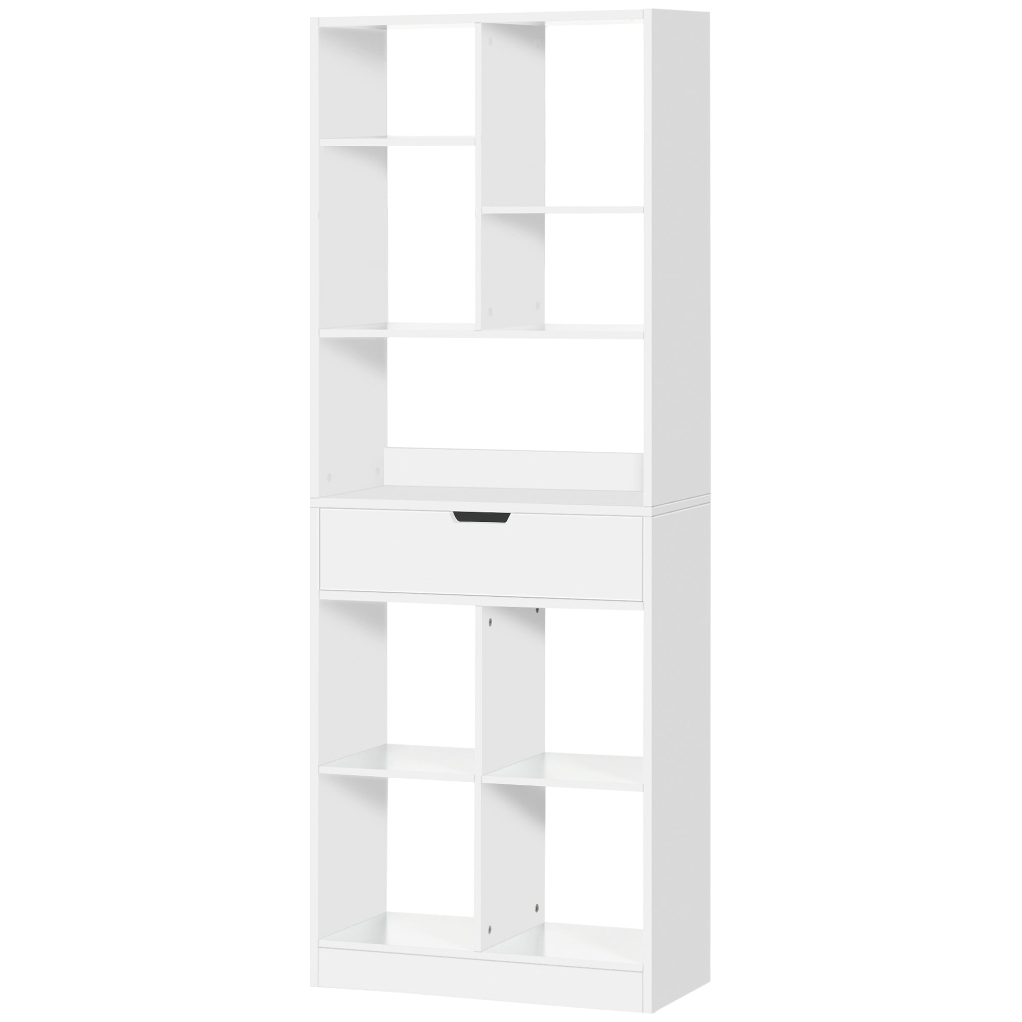 Modern Tall Bookshelf with Drawer - White MDF 62" H-Home Furnishings > Storage & Organization > Bookshelves & Bookcases > White Bookshelves-DECOROLALA