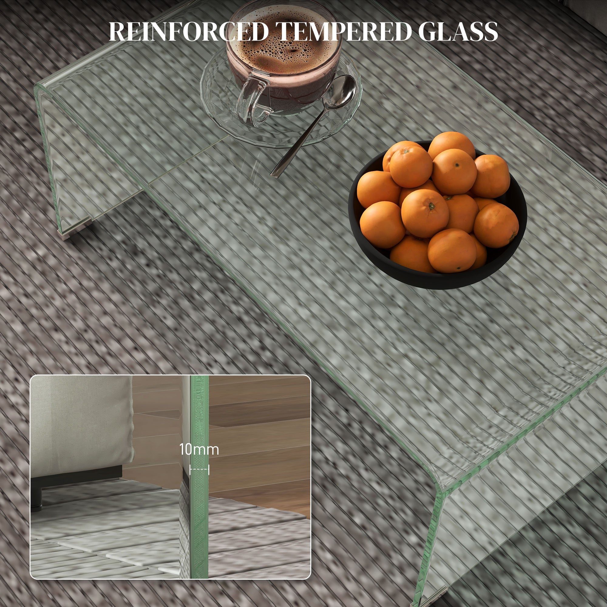 Modern Tempered Glass Coffee Table - Clear 31.5"W-DECOROLALA