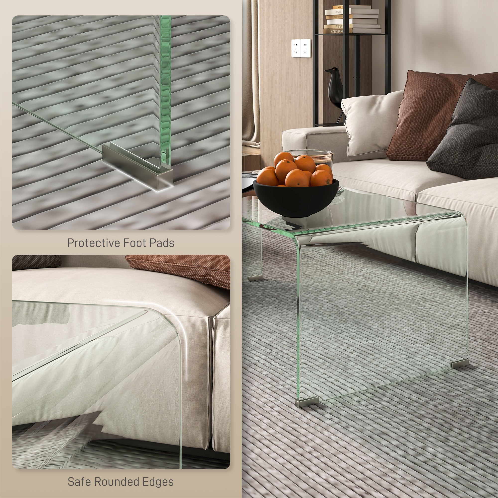 Modern Tempered Glass Coffee Table - Clear 31.5"W-DECOROLALA