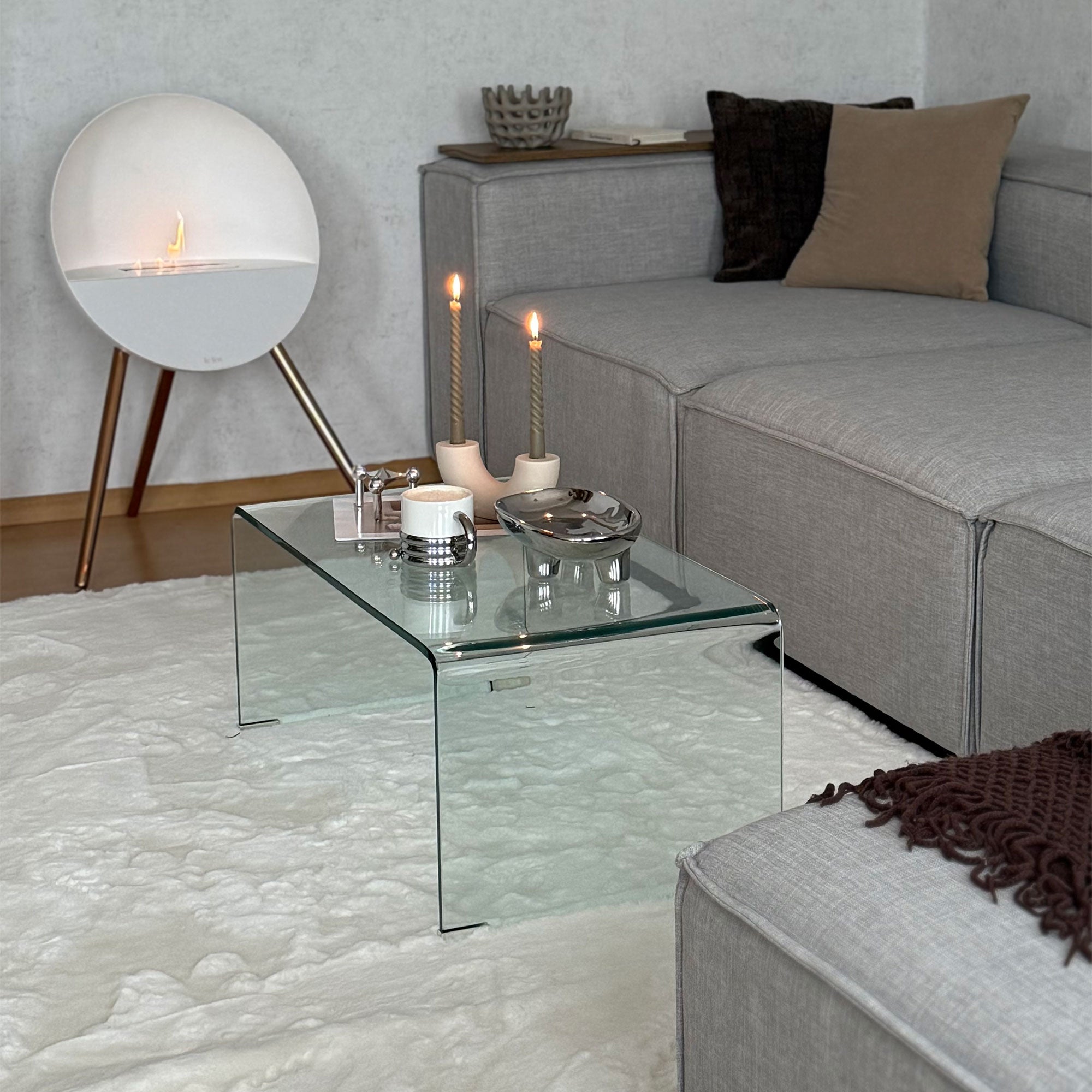 Modern Tempered Glass Coffee Table - Clear 31.5"W-DECOROLALA