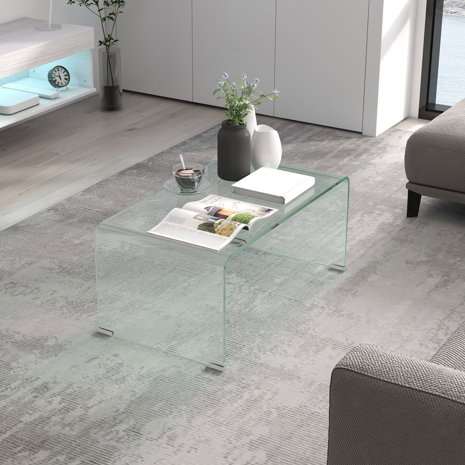 Modern Tempered Glass Coffee Table - Clear 31.5"W-DECOROLALA