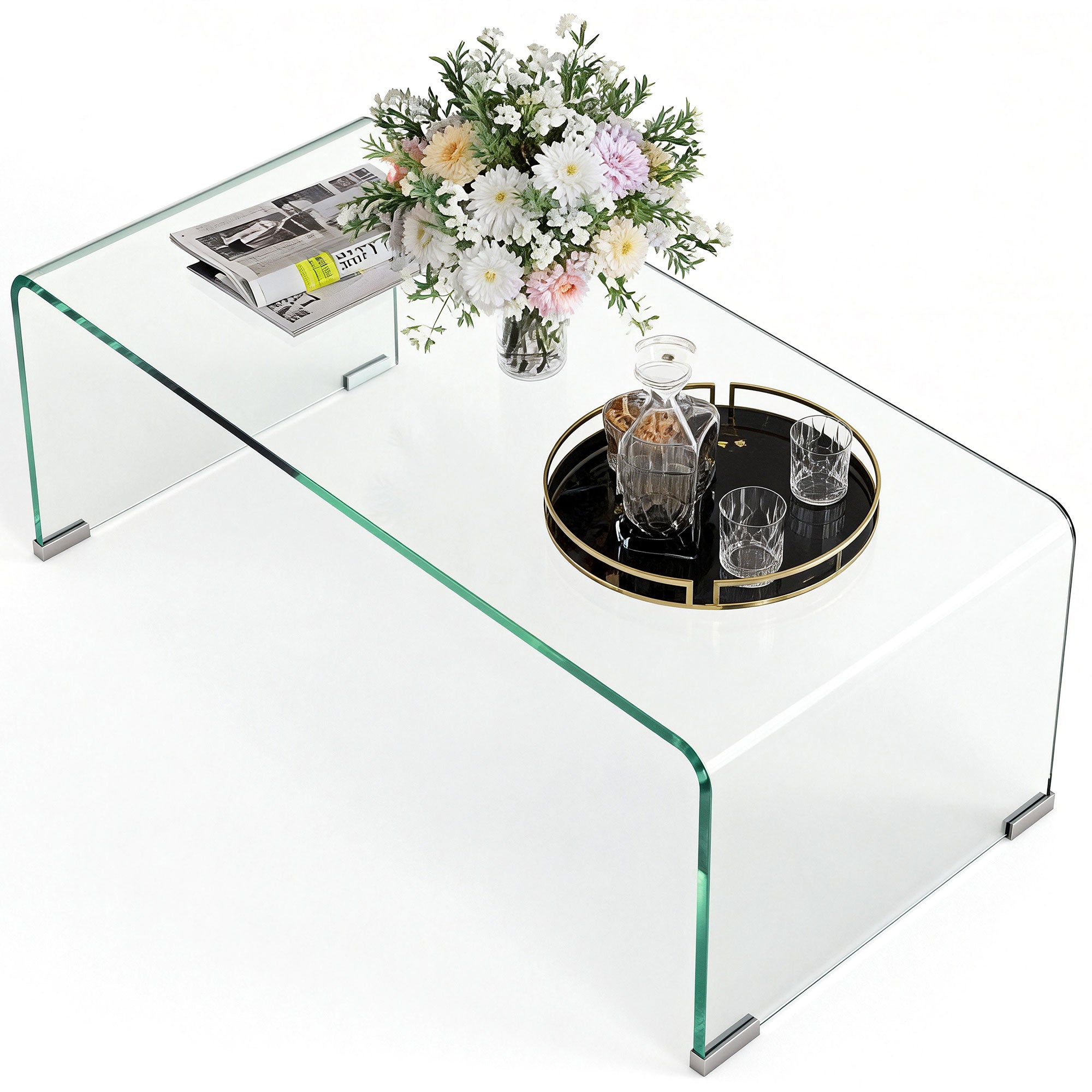 Modern Tempered Glass Coffee Table - Clear 31.5"W-DECOROLALA