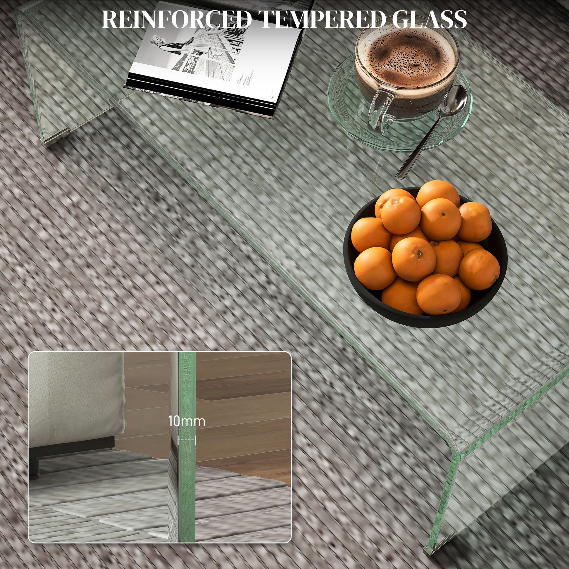 Modern Tempered Glass Coffee Table - Clear 39.4" Rectangular-DECOROLALA