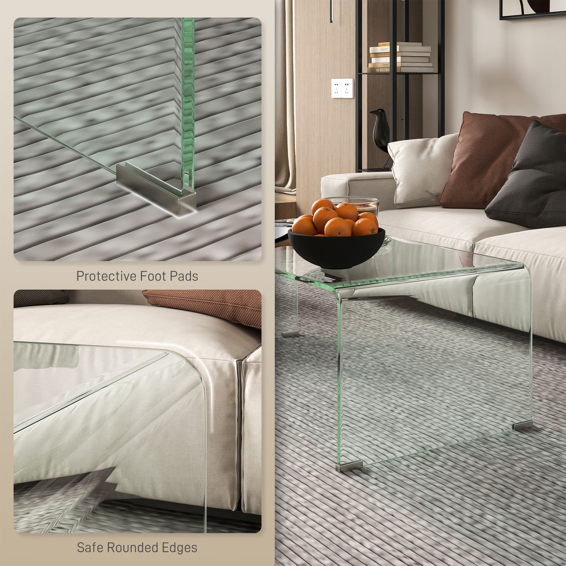 Modern Tempered Glass Coffee Table - Clear 39.4" Rectangular-DECOROLALA