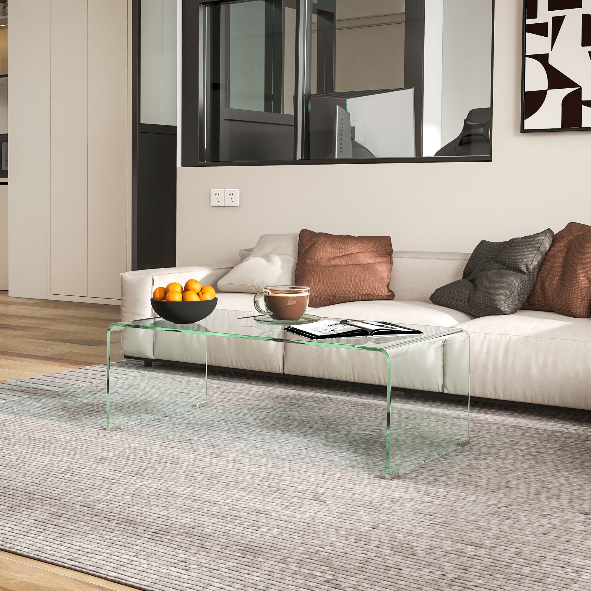Modern Tempered Glass Coffee Table - Clear 39.4" Rectangular-DECOROLALA
