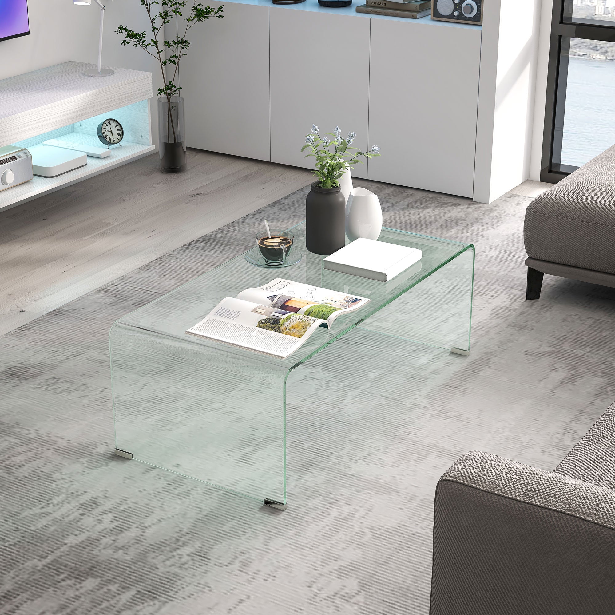 Modern Tempered Glass Coffee Table - Clear 39.4" Rectangular-DECOROLALA