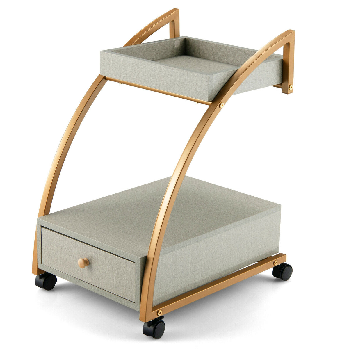 Modern Tray Top 4 Casters Rolling End Table with Storage Drawer-Gray-End & Side Tables-DECOROLALA