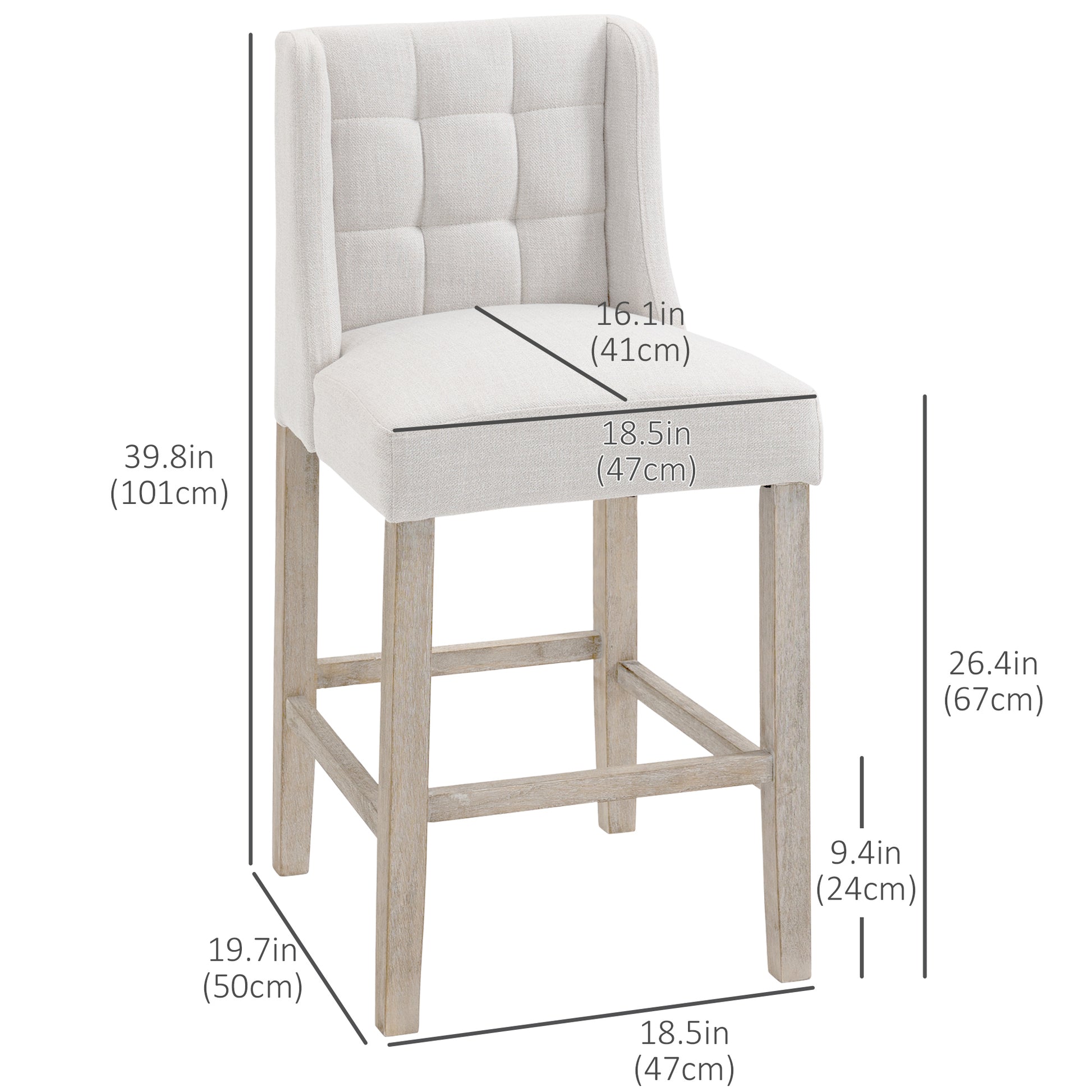 Modern Tufted Counter Bar Stools - Set of 2, Beige-DECOROLALA