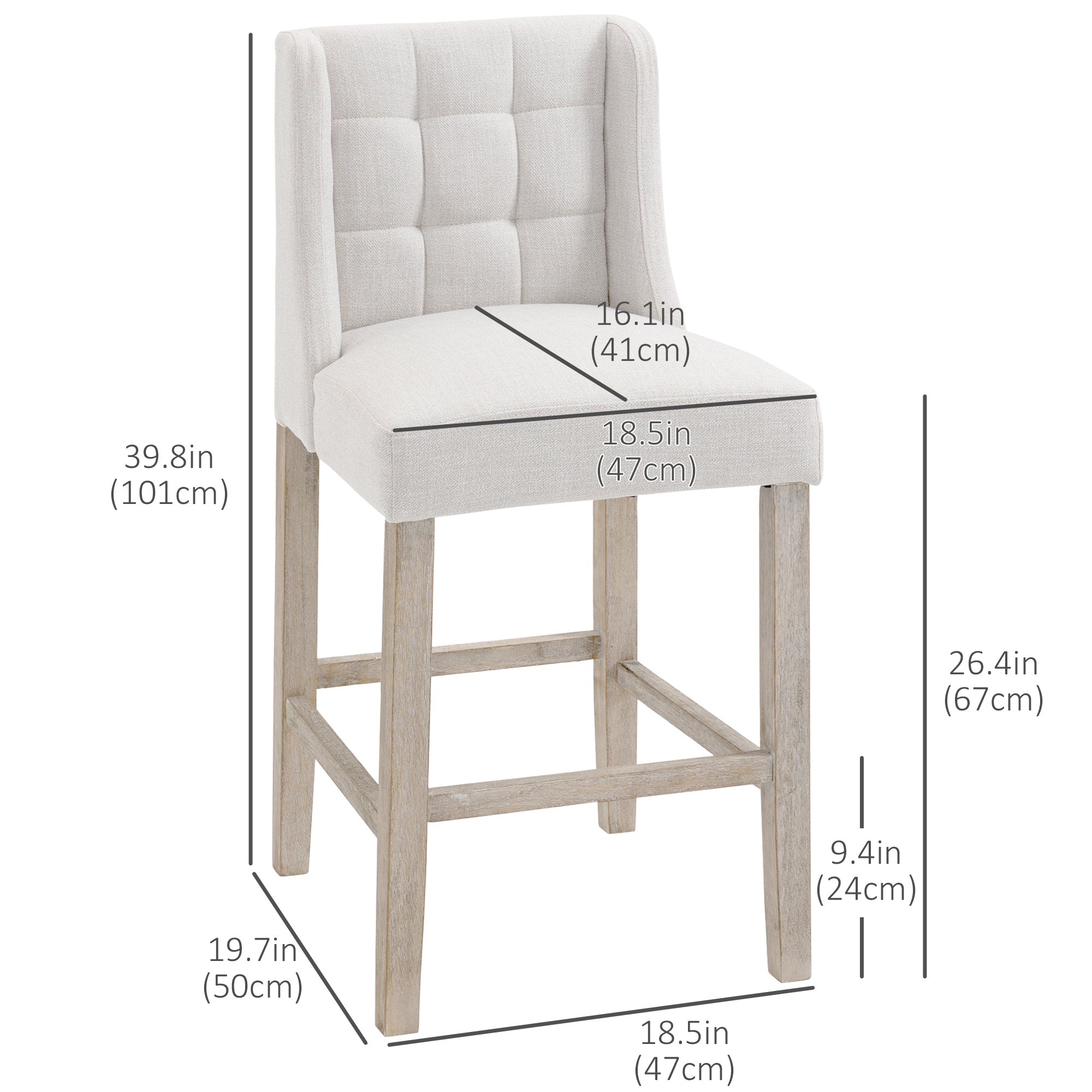 Modern Tufted Counter Bar Stools - Set of 2, Beige-DECOROLALA