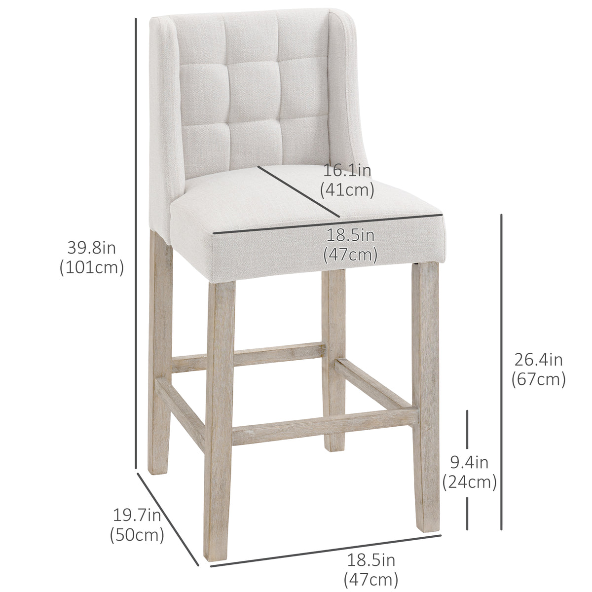 Modern Tufted Counter Bar Stools - Set of 2, Beige-Bar Stools-DECOROLALA