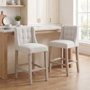 Modern Tufted Counter Bar Stools - Set of 2, Beige-DECOROLALA
