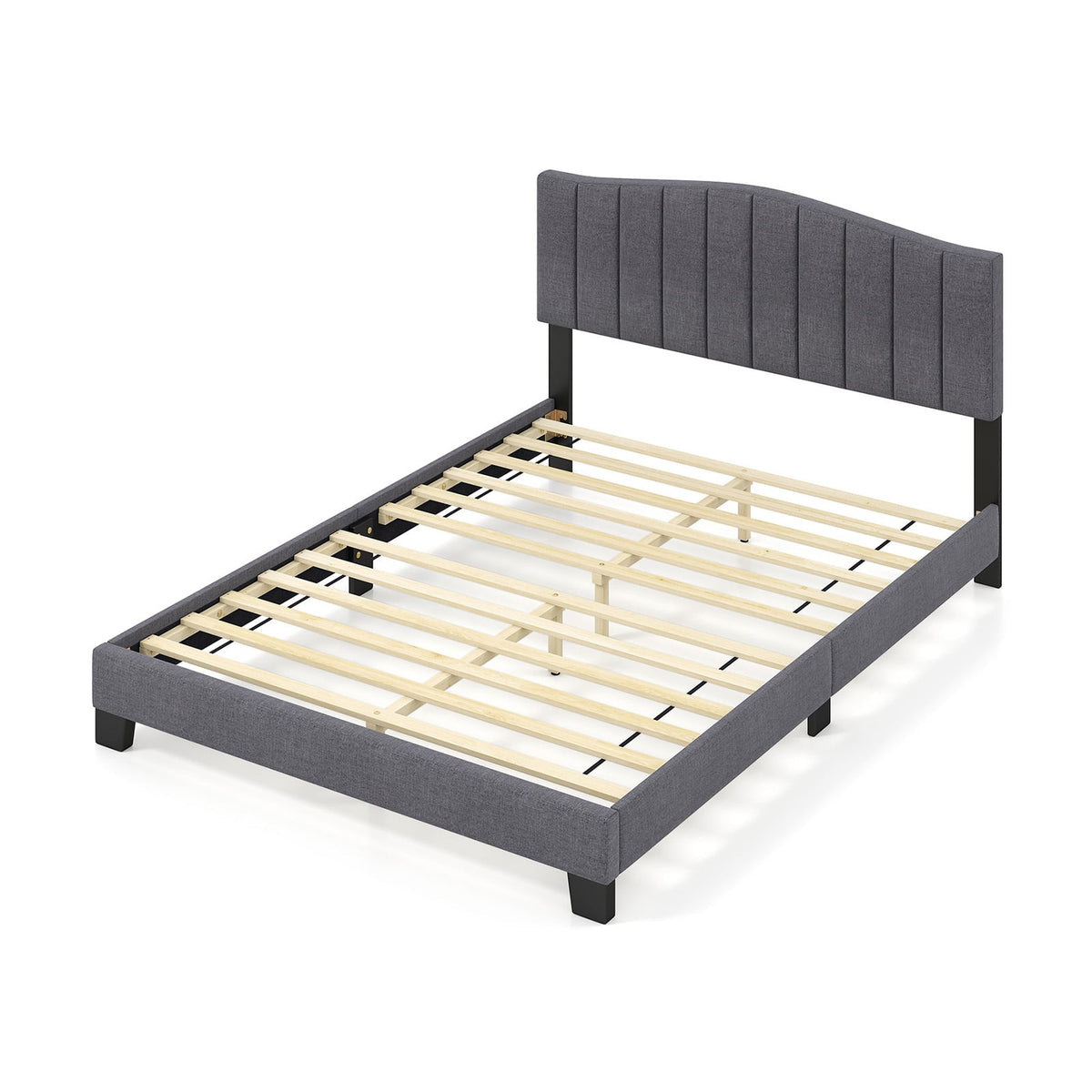 Modern Upholstered Bed Frame with Adjustable Vertical Channel Tufted Headboard-Queen Size-Simple Bed Frame-DECOROLALA
