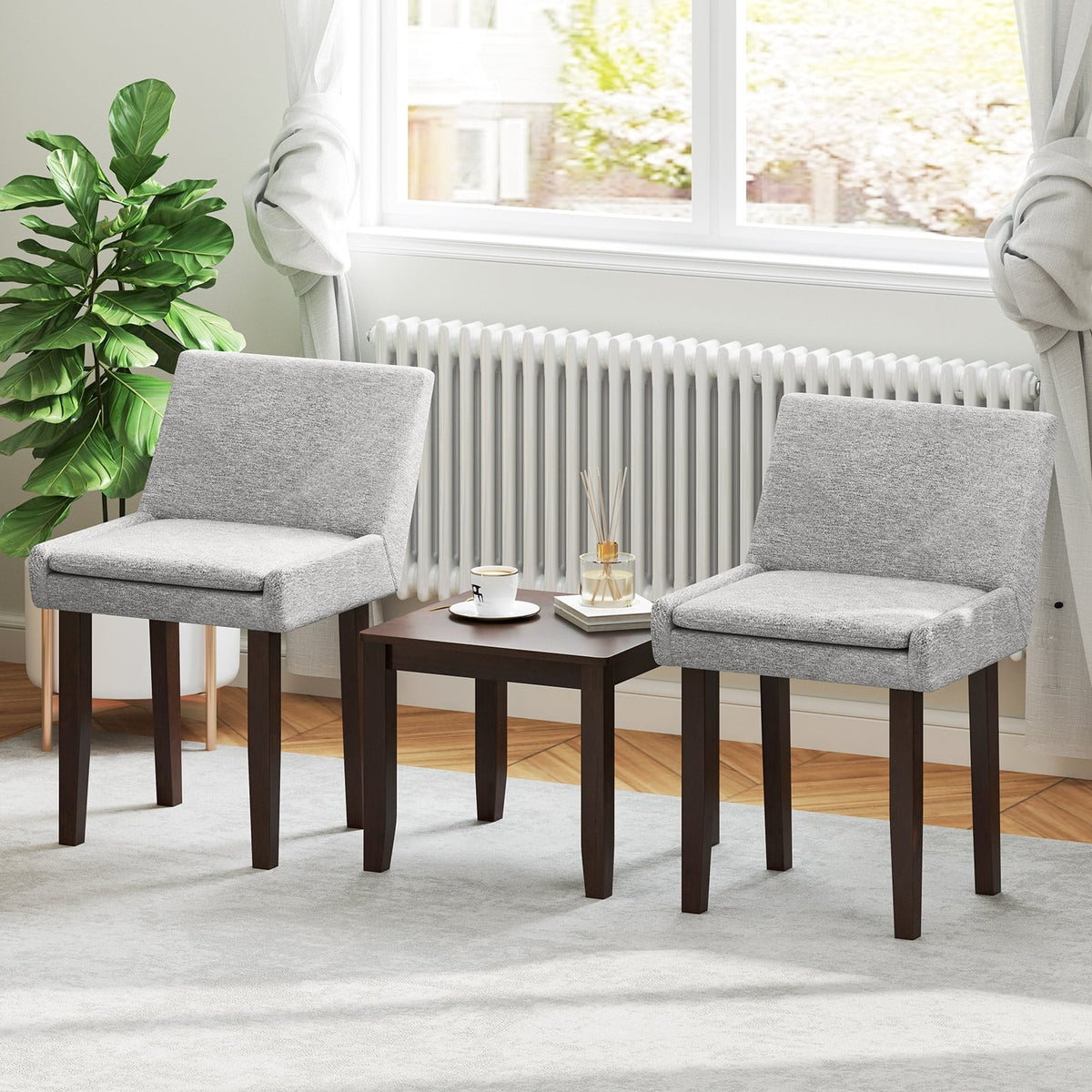 Modern Upholstered Fabric Side Leisure Chair Set of 2-Gray-Dining Chairs-DECOROLALA