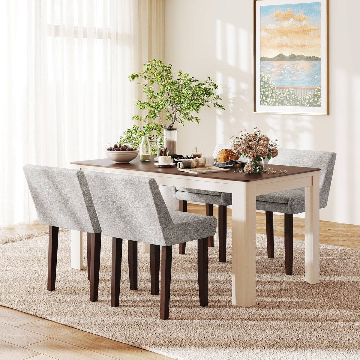 Modern Upholstered Fabric Side Leisure Chair Set of 2-Gray-Dining Chairs-DECOROLALA