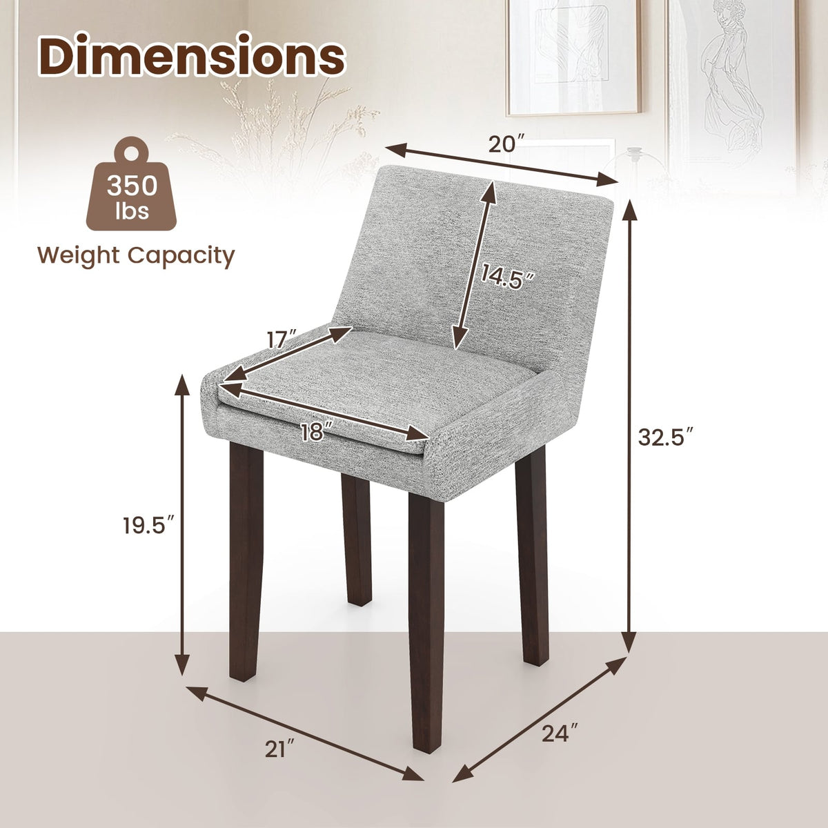 Modern Upholstered Fabric Side Leisure Chair Set of 2-Gray-Dining Chairs-DECOROLALA