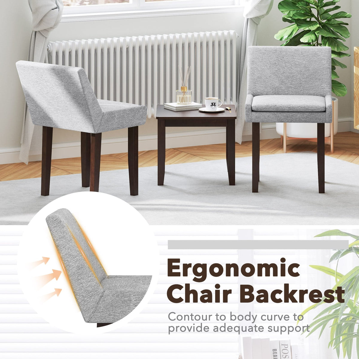 Modern Upholstered Fabric Side Leisure Chair Set of 2-Gray-Dining Chairs-DECOROLALA