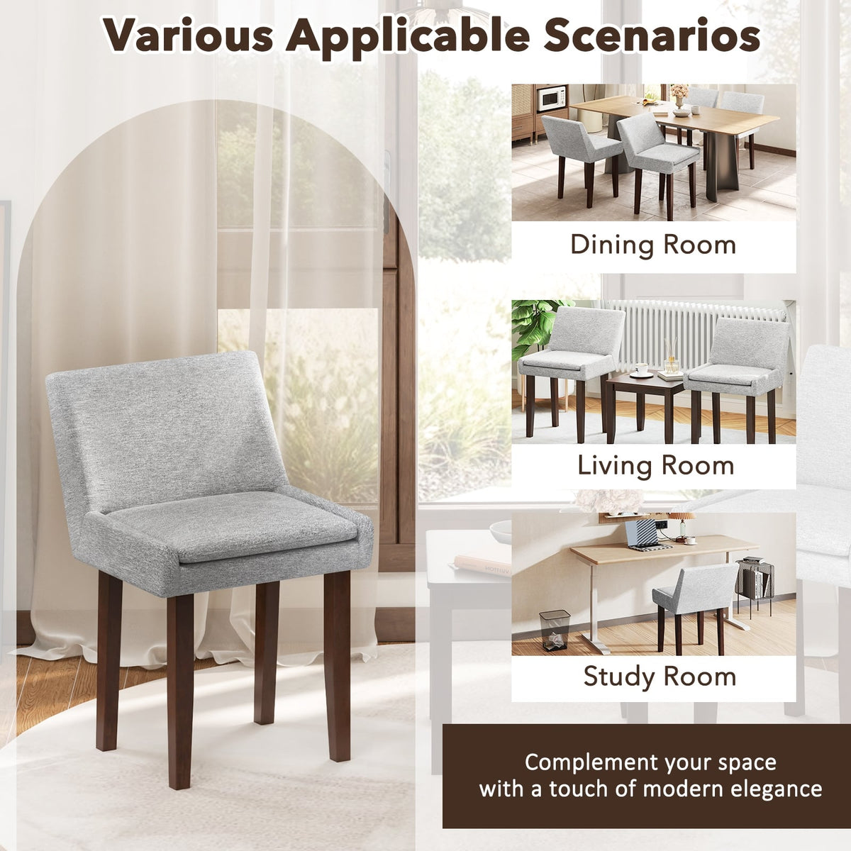 Modern Upholstered Fabric Side Leisure Chair Set of 2-Gray-Dining Chairs-DECOROLALA