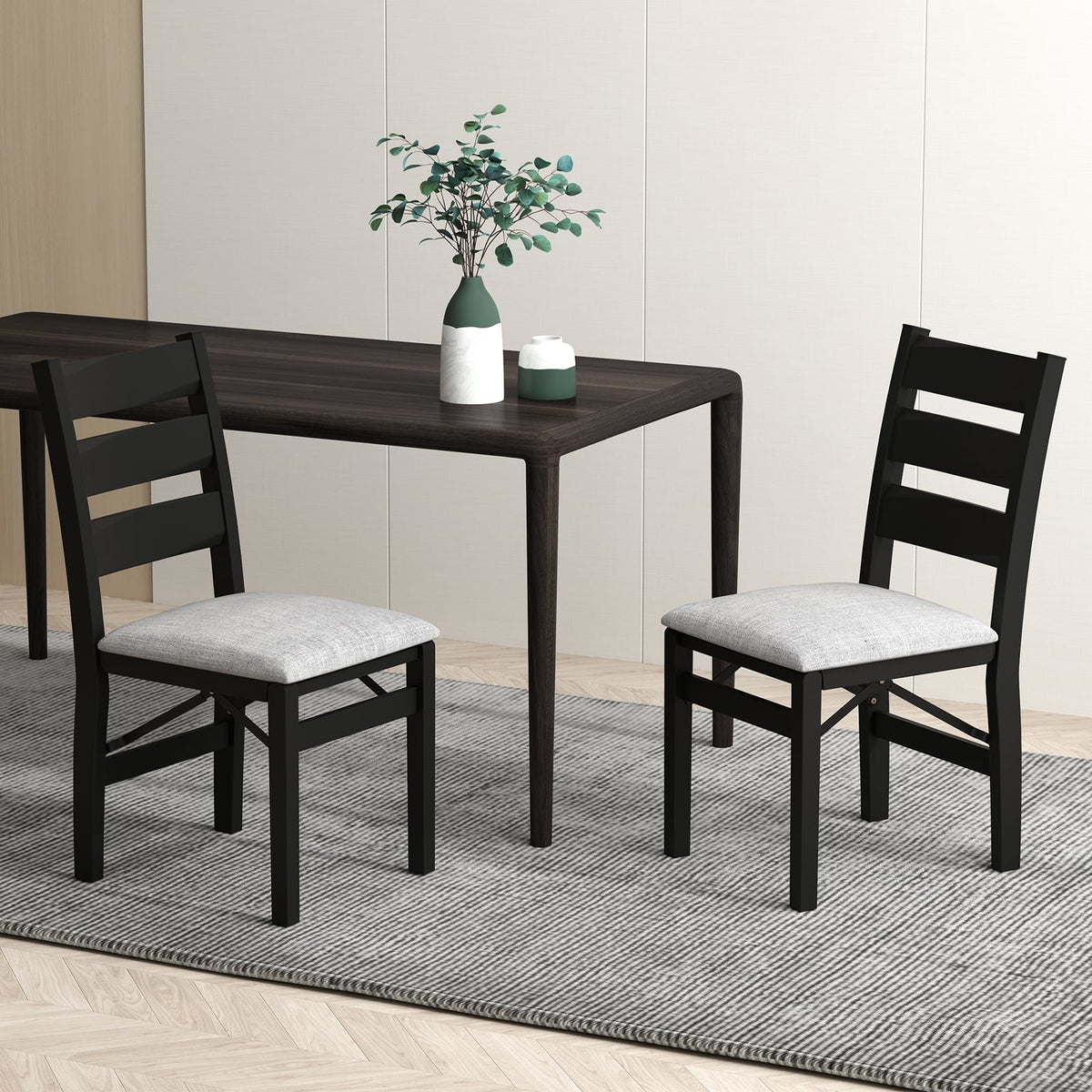 Modern Upholstered Folding Chairs Set of 2 with Comfy Backrest-Black-Dining Chairs-DECOROLALA