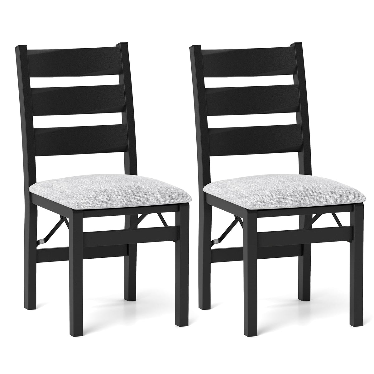 Modern Upholstered Folding Chairs Set of 2 with Comfy Backrest-Black-Dining Chairs-DECOROLALA