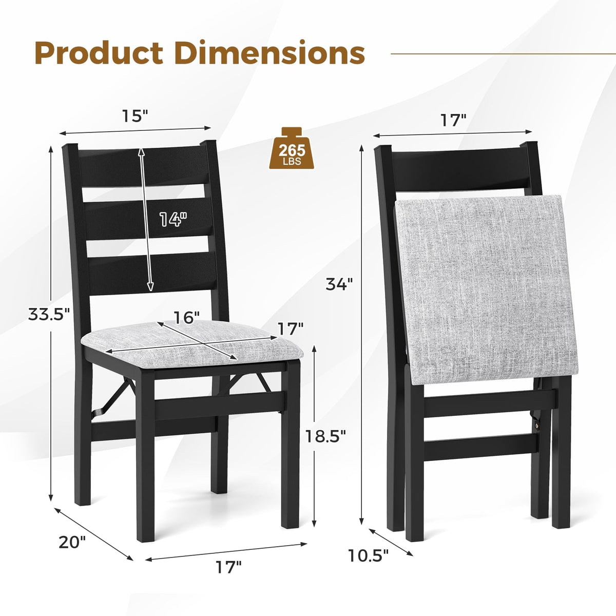 Modern Upholstered Folding Chairs Set of 2 with Comfy Backrest-Black-Dining Chairs-DECOROLALA