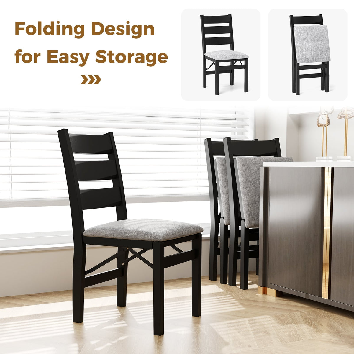 Modern Upholstered Folding Chairs Set of 2 with Comfy Backrest-Black-Dining Chairs-DECOROLALA