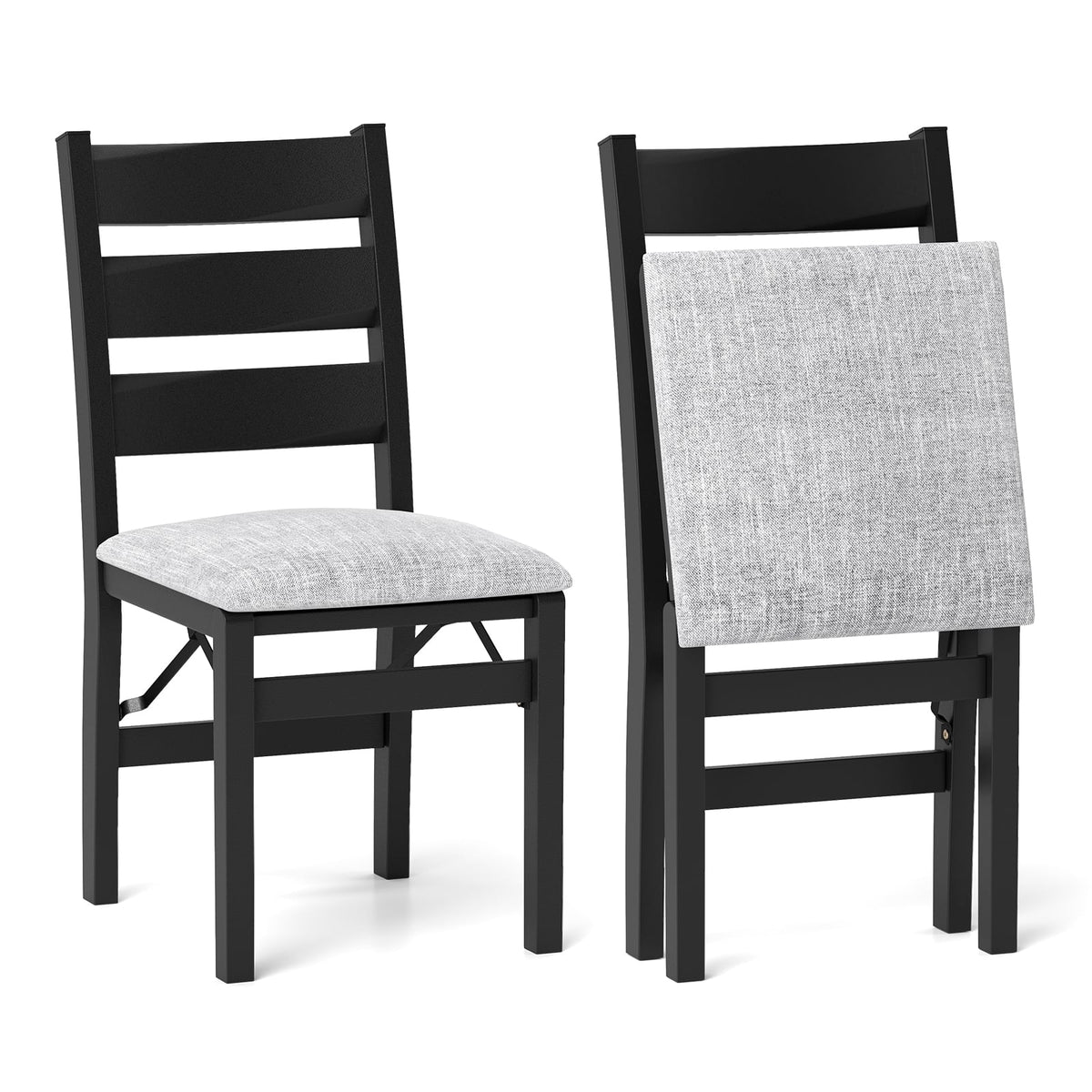 Modern Upholstered Folding Chairs Set of 2 with Comfy Backrest-Black-Dining Chairs-DECOROLALA