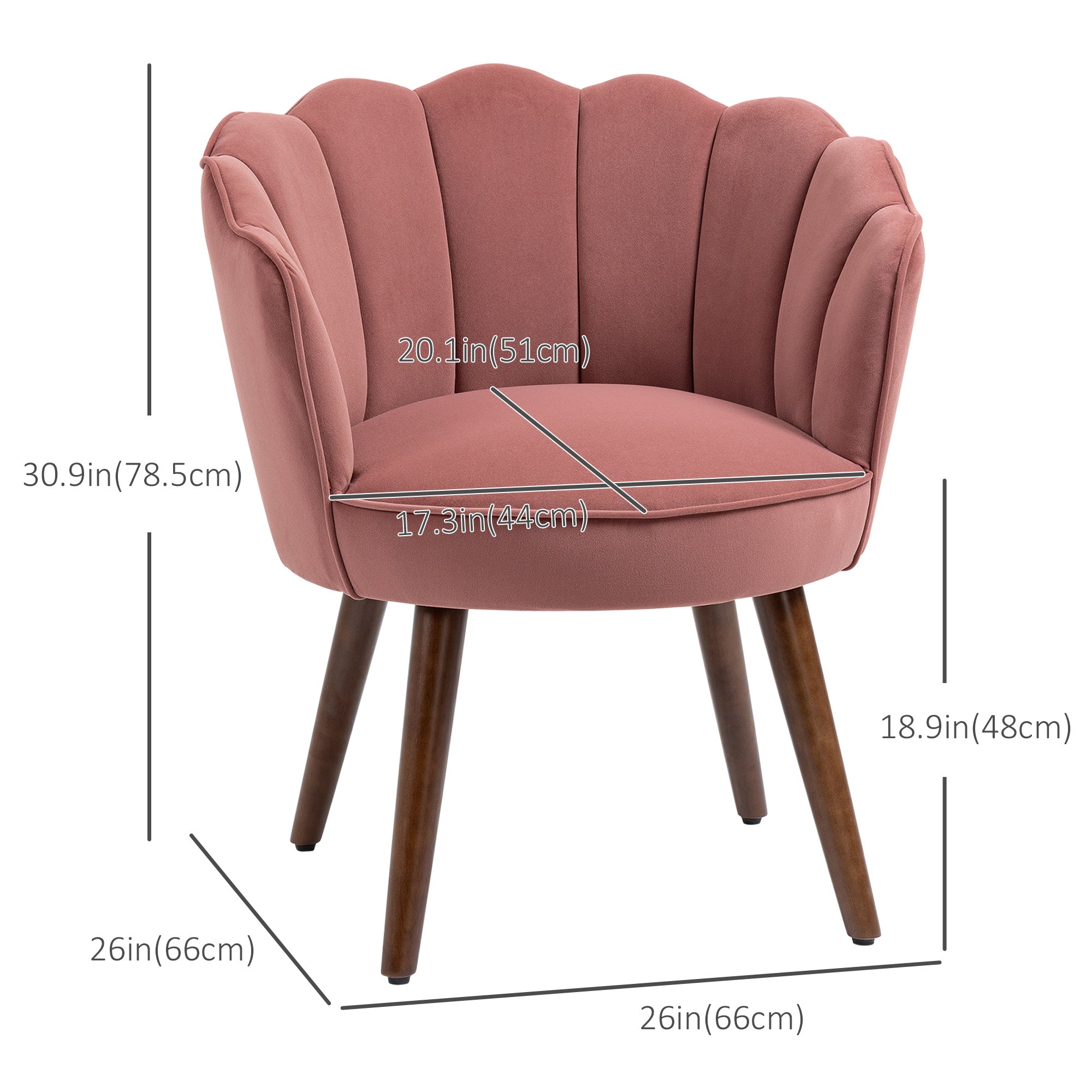 Modern Velvet Accent Chair - Pink Wood Legs-DECOROLALA