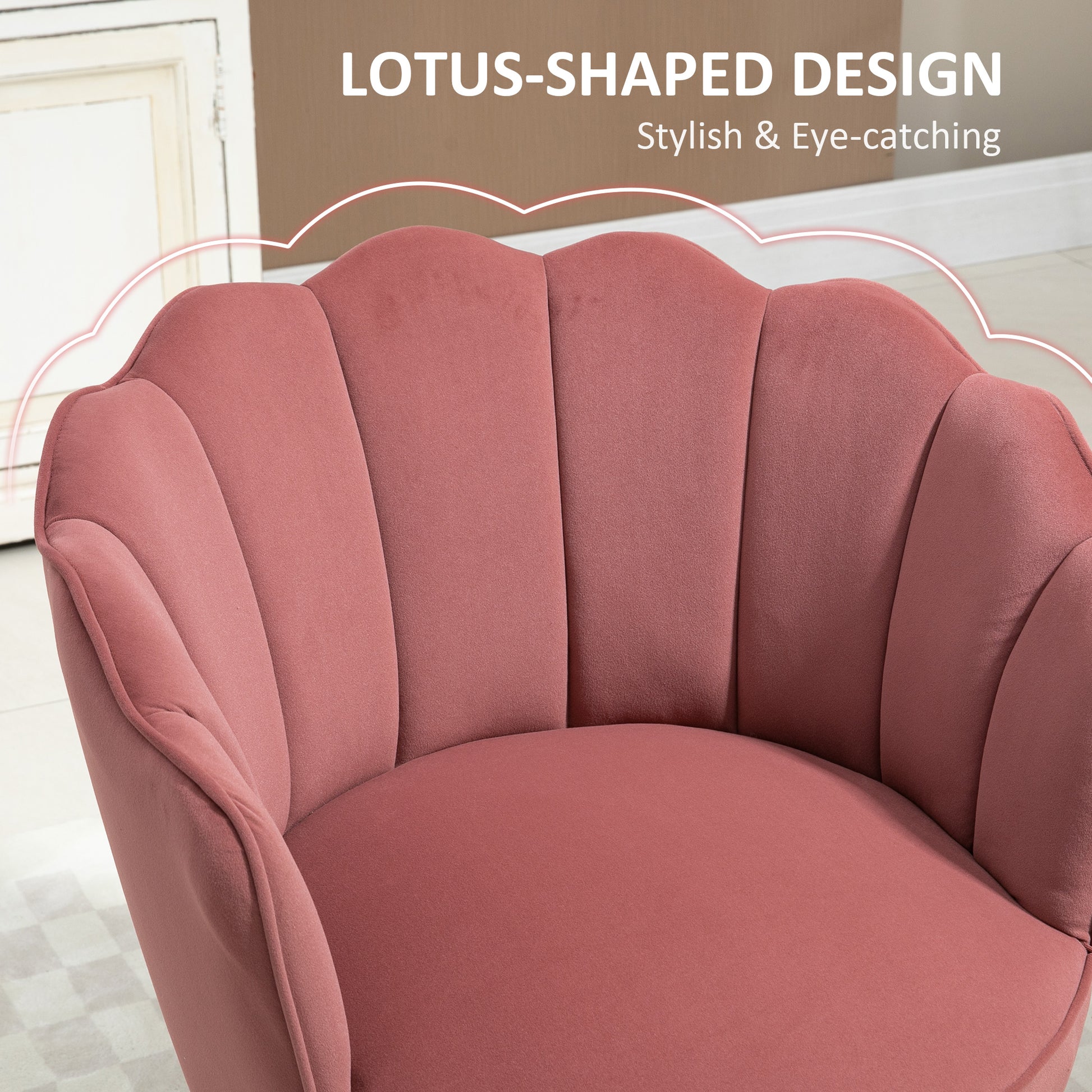 Modern Velvet Accent Chair - Pink Wood Legs-DECOROLALA