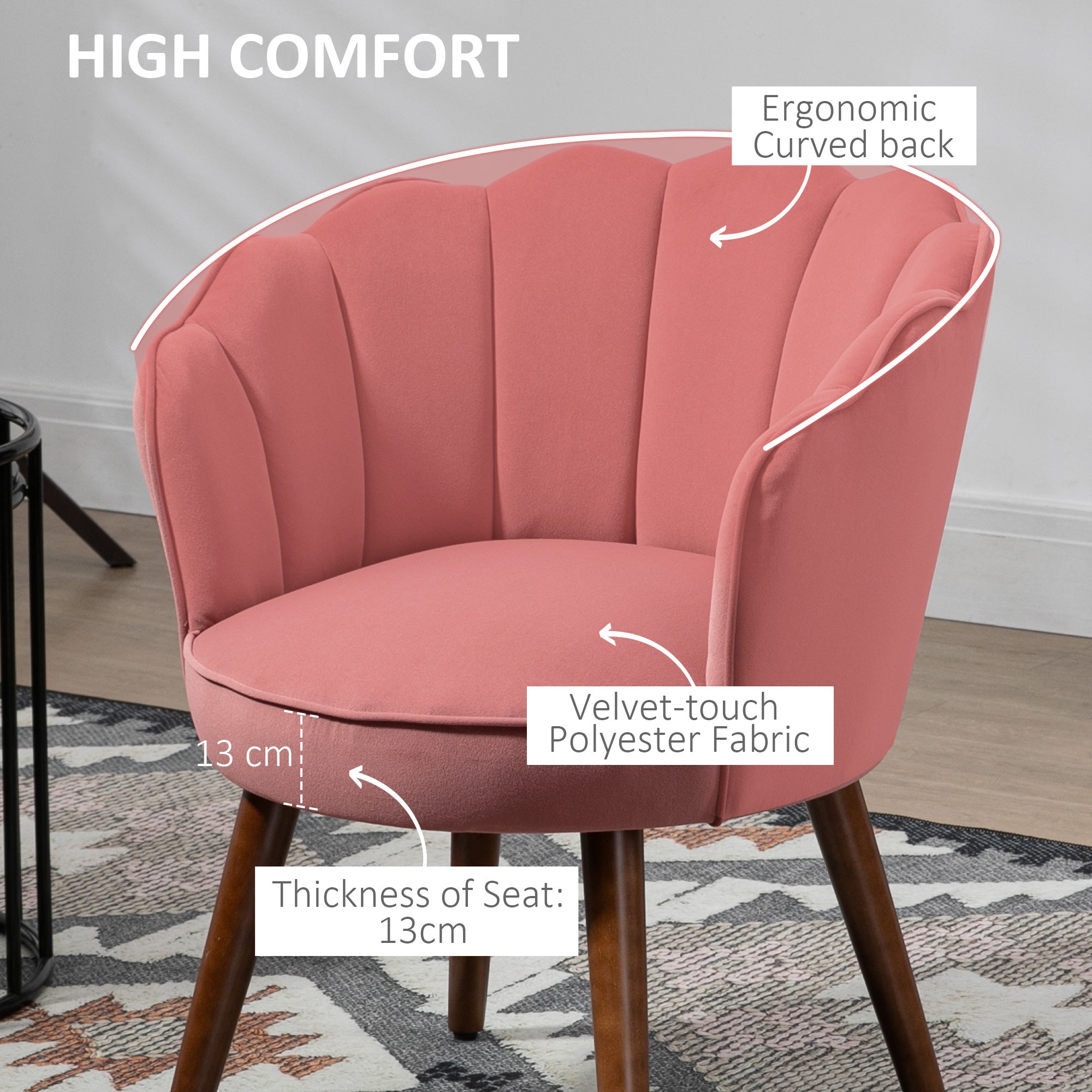 Modern Velvet Accent Chair - Pink Wood Legs-DECOROLALA