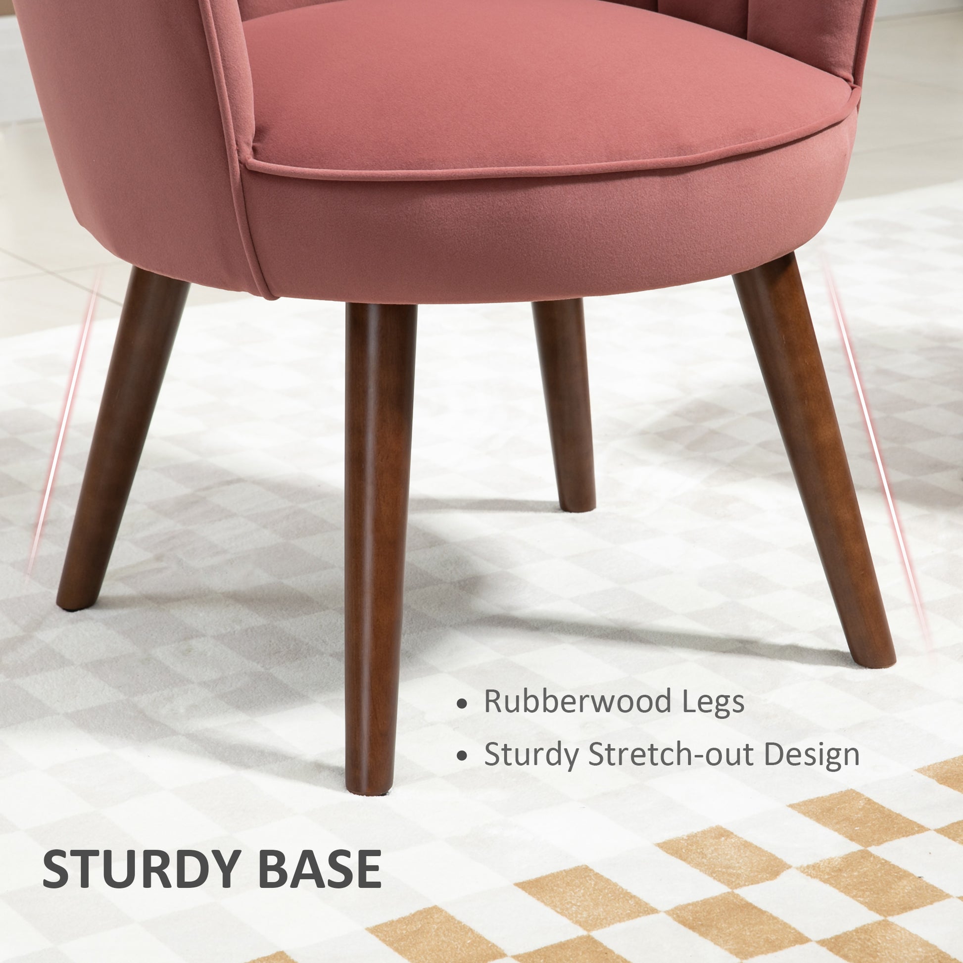 Modern Velvet Accent Chair - Pink Wood Legs-DECOROLALA