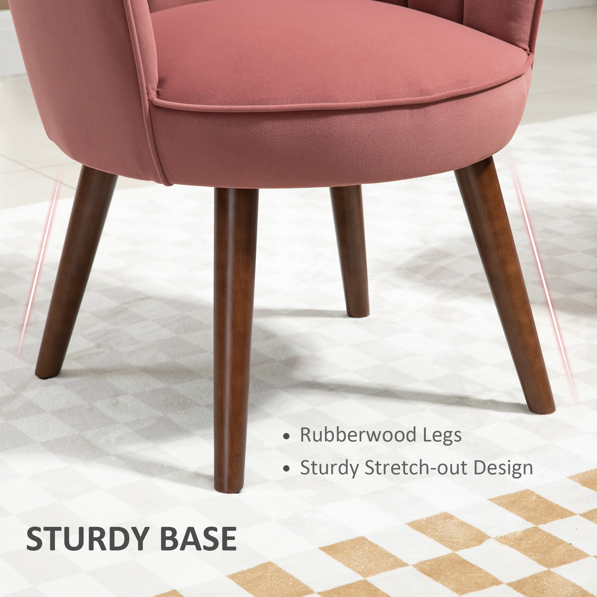 Modern Velvet Accent Chair - Pink Wood Legs-DECOROLALA