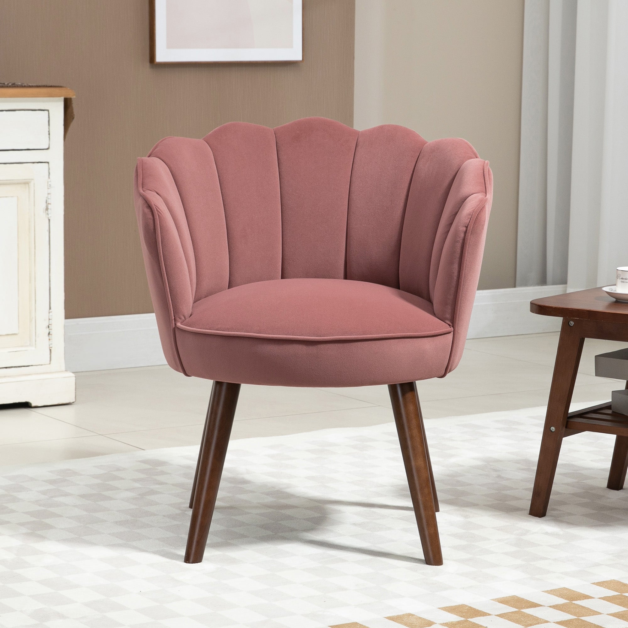 Modern Velvet Accent Chair - Pink Wood Legs-DECOROLALA