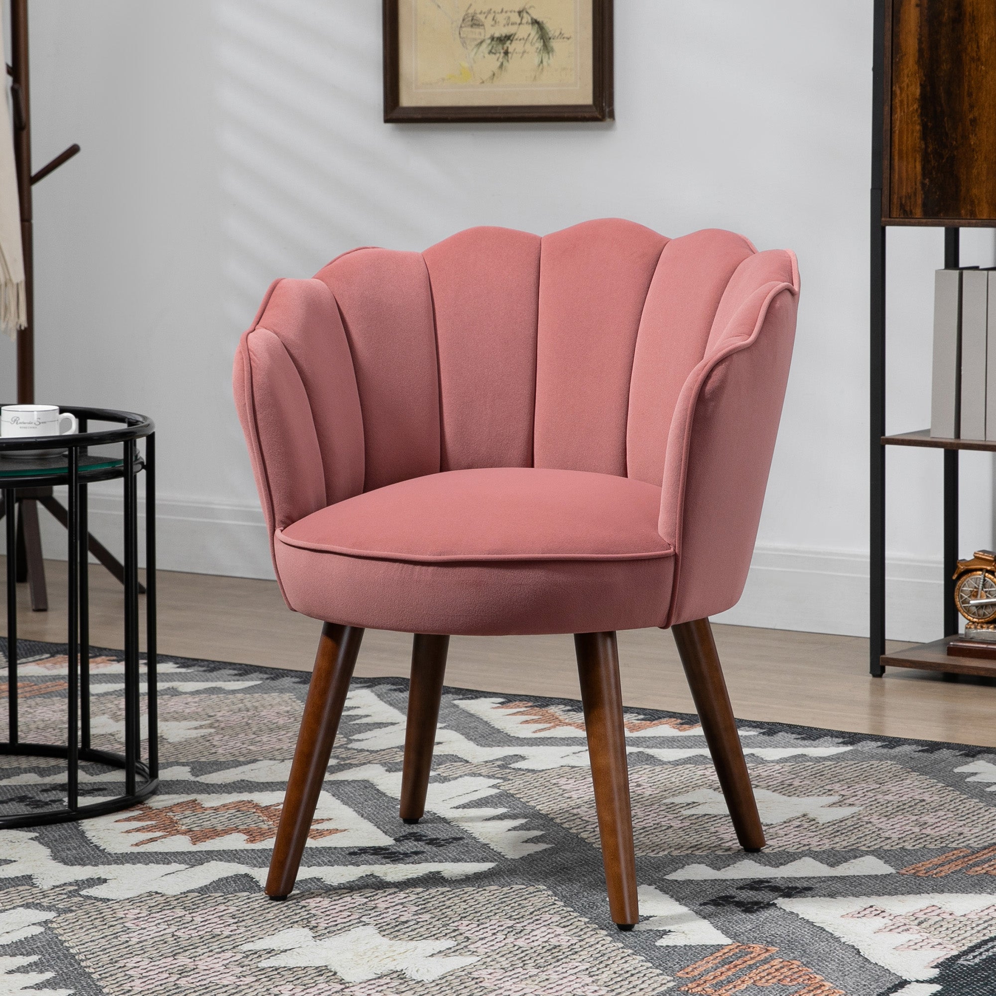 Modern Velvet Accent Chair - Pink Wood Legs-DECOROLALA