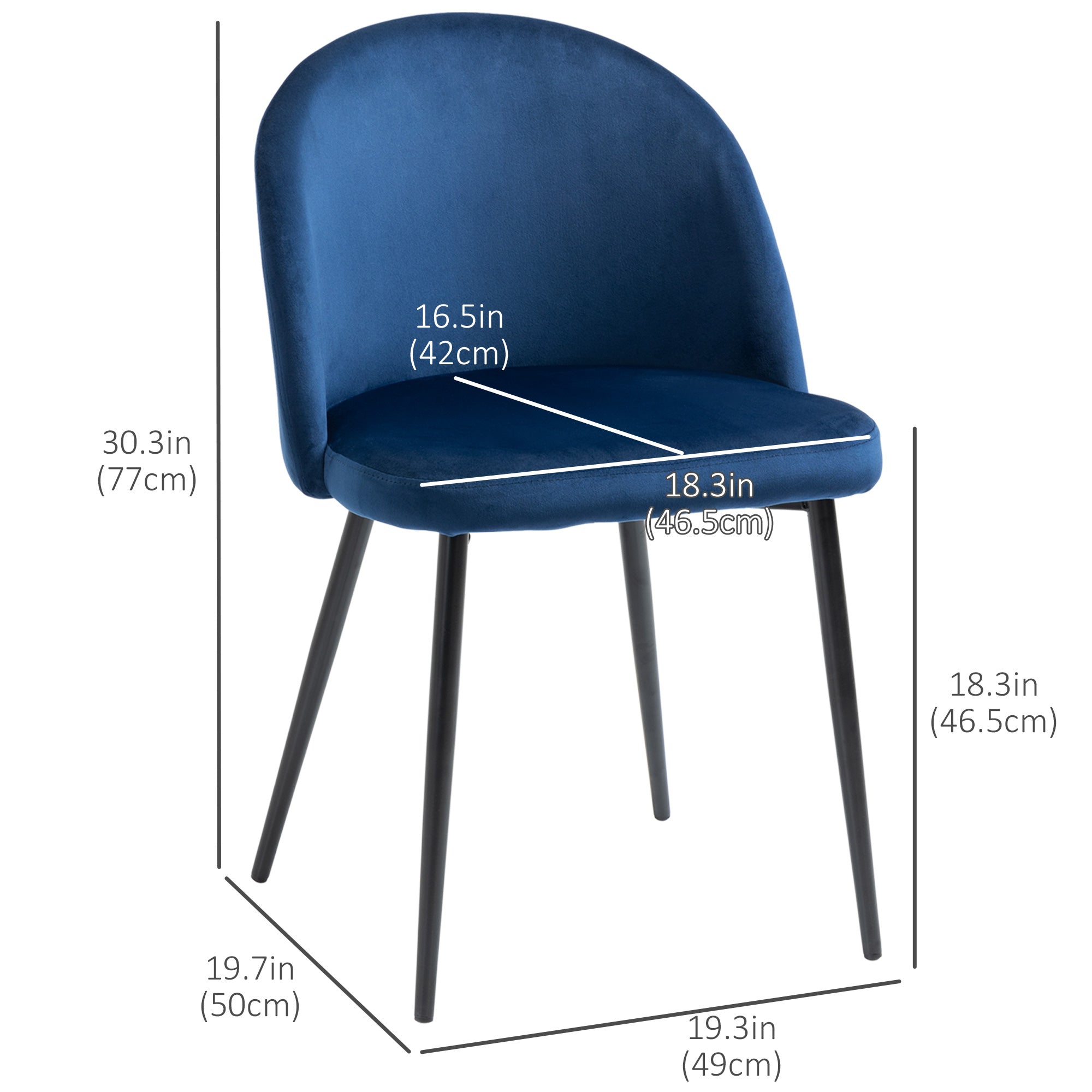 Modern Velvet Dining Chairs, Dark Blue, Set of 4 Mid-Back Upholstered-DECOROLALA
