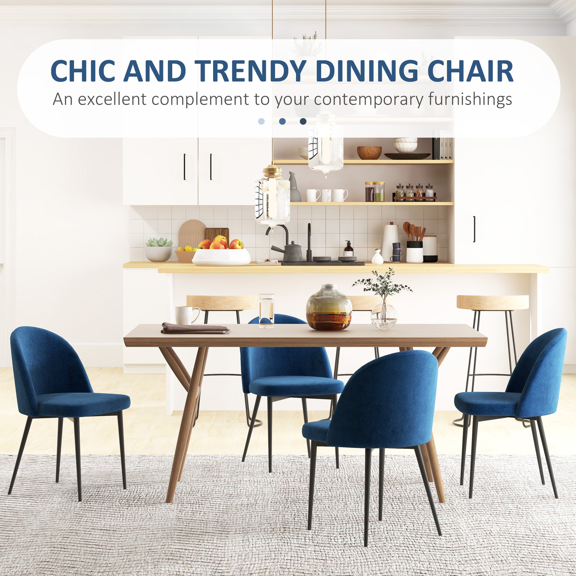 Modern Velvet Dining Chairs, Dark Blue, Set of 4 Mid-Back Upholstered-DECOROLALA