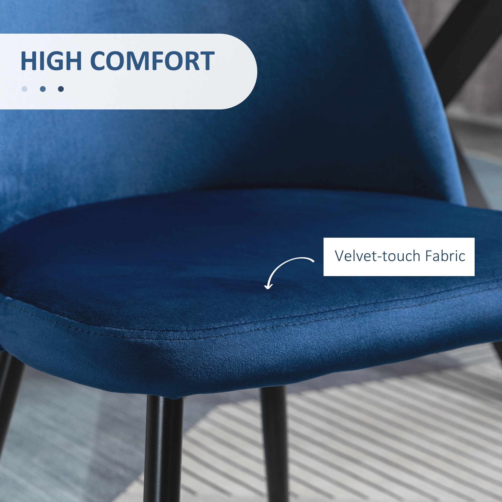 Modern Velvet Dining Chairs, Dark Blue, Set of 4 Mid-Back Upholstered-DECOROLALA
