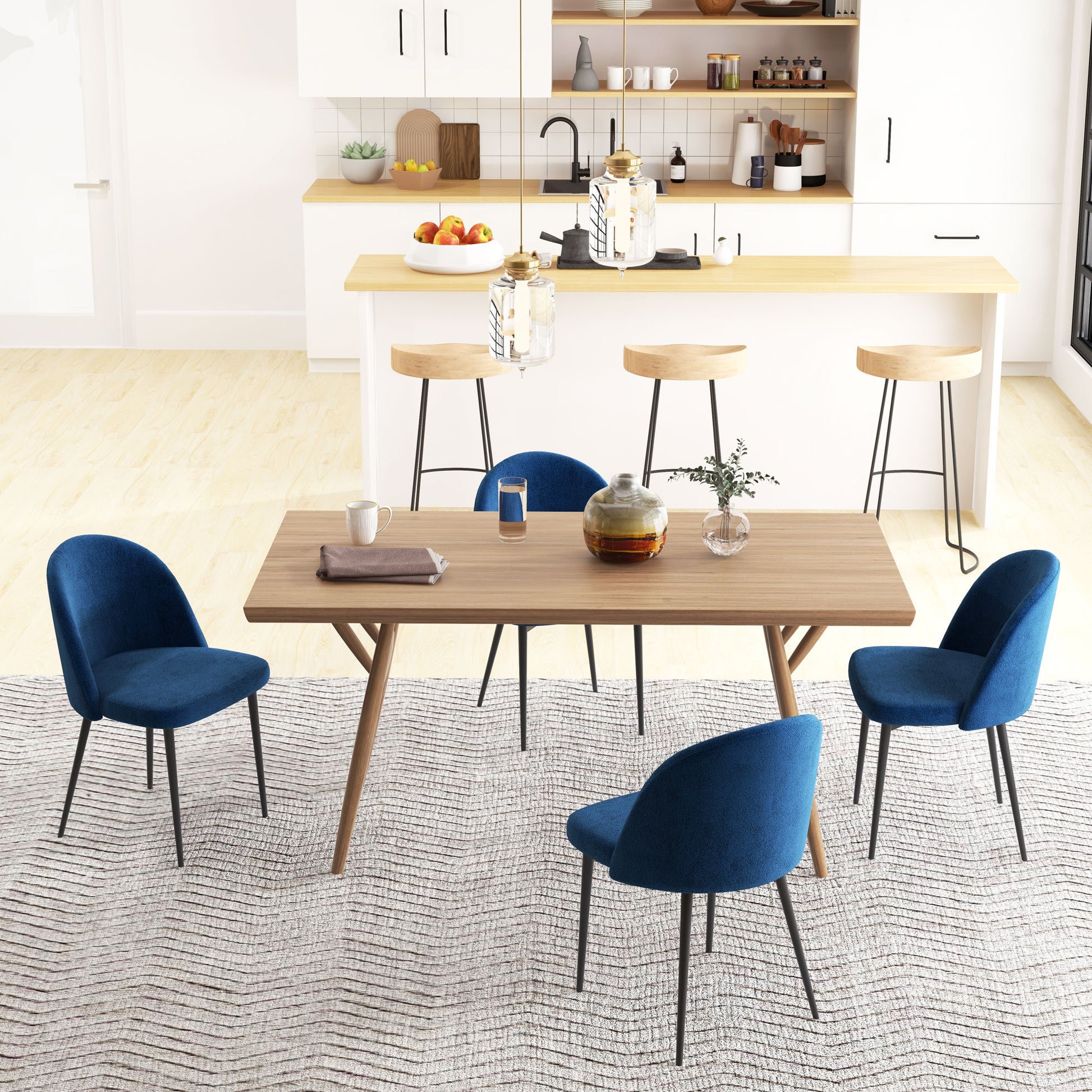 Modern Velvet Dining Chairs, Dark Blue, Set of 4 Mid-Back Upholstered-DECOROLALA