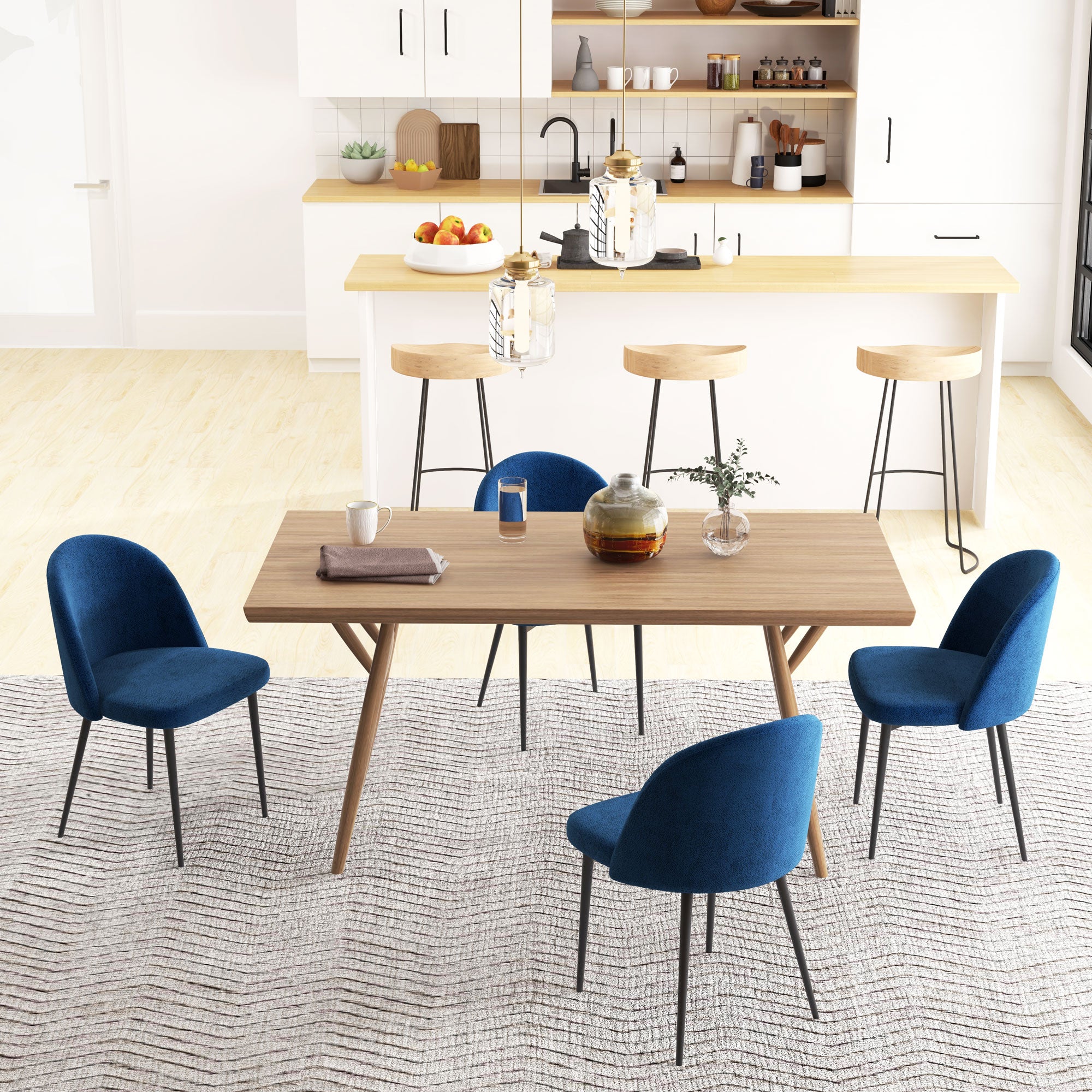Modern Velvet Dining Chairs, Dark Blue, Set of 4 Mid-Back Upholstered-DECOROLALA