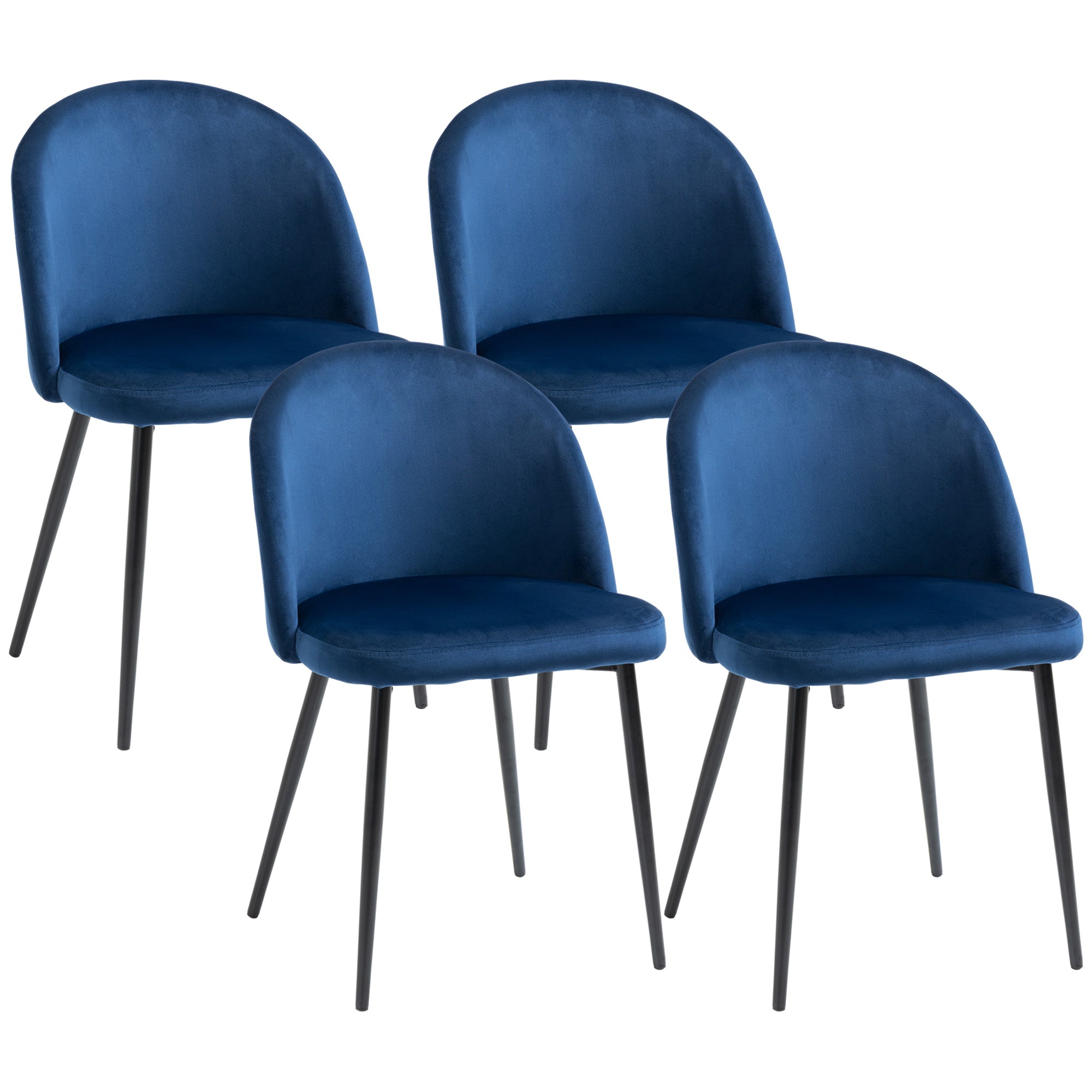 Modern Velvet Dining Chairs, Dark Blue, Set of 4 Mid-Back Upholstered-DECOROLALA