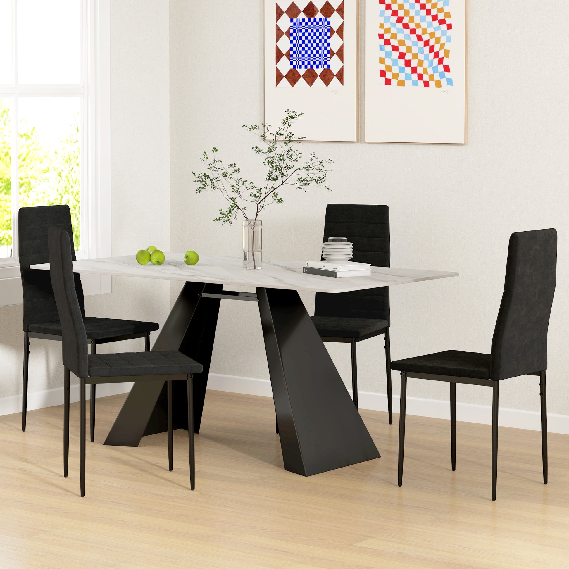 Modern Velvet Dining Chairs - Set of 4, Black with Steel Legs-Home Furnishings > Kitchen & Dining Furniture > Dining Chairs-DECOROLALA