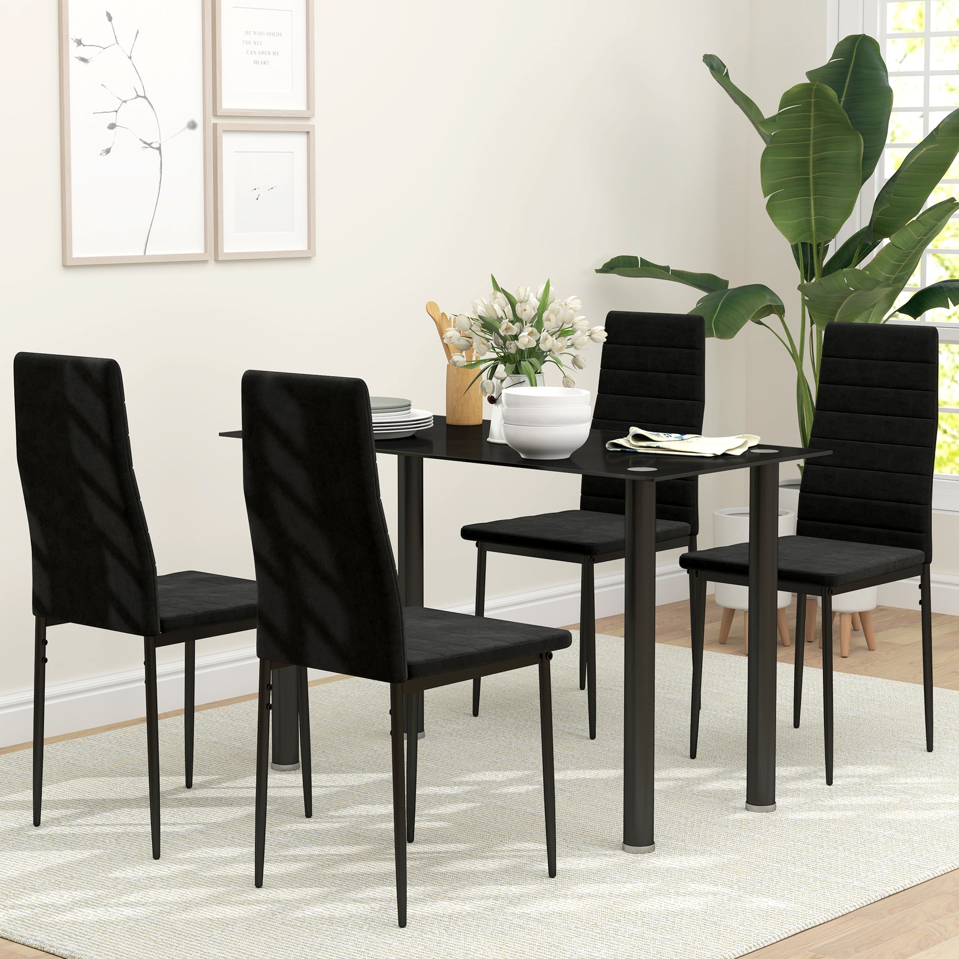 Modern Velvet Dining Chairs - Set of 4, Black with Steel Legs-Home Furnishings > Kitchen & Dining Furniture > Dining Chairs-DECOROLALA