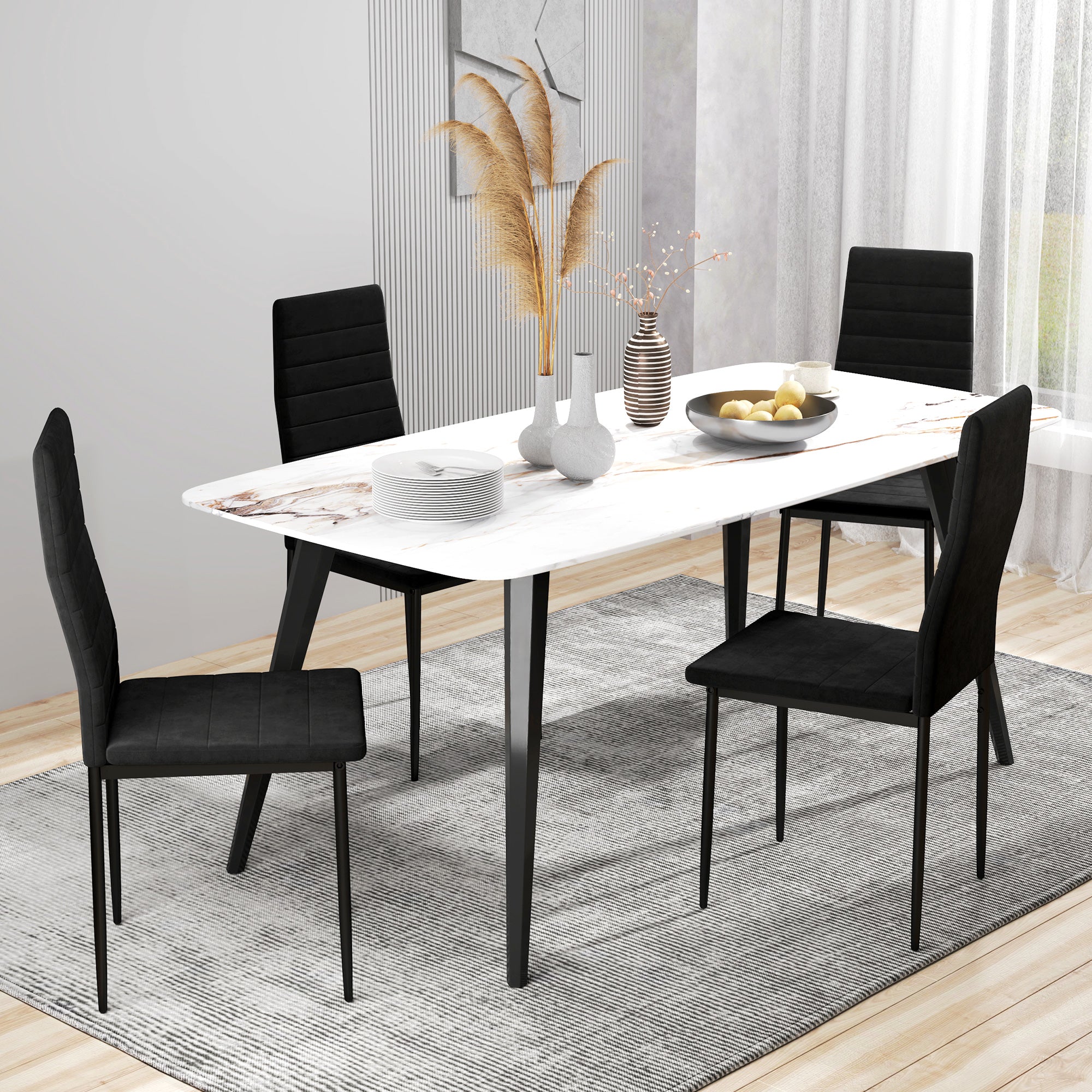 Modern Velvet Dining Chairs - Set of 4, Black with Steel Legs-Home Furnishings > Kitchen & Dining Furniture > Dining Chairs-DECOROLALA