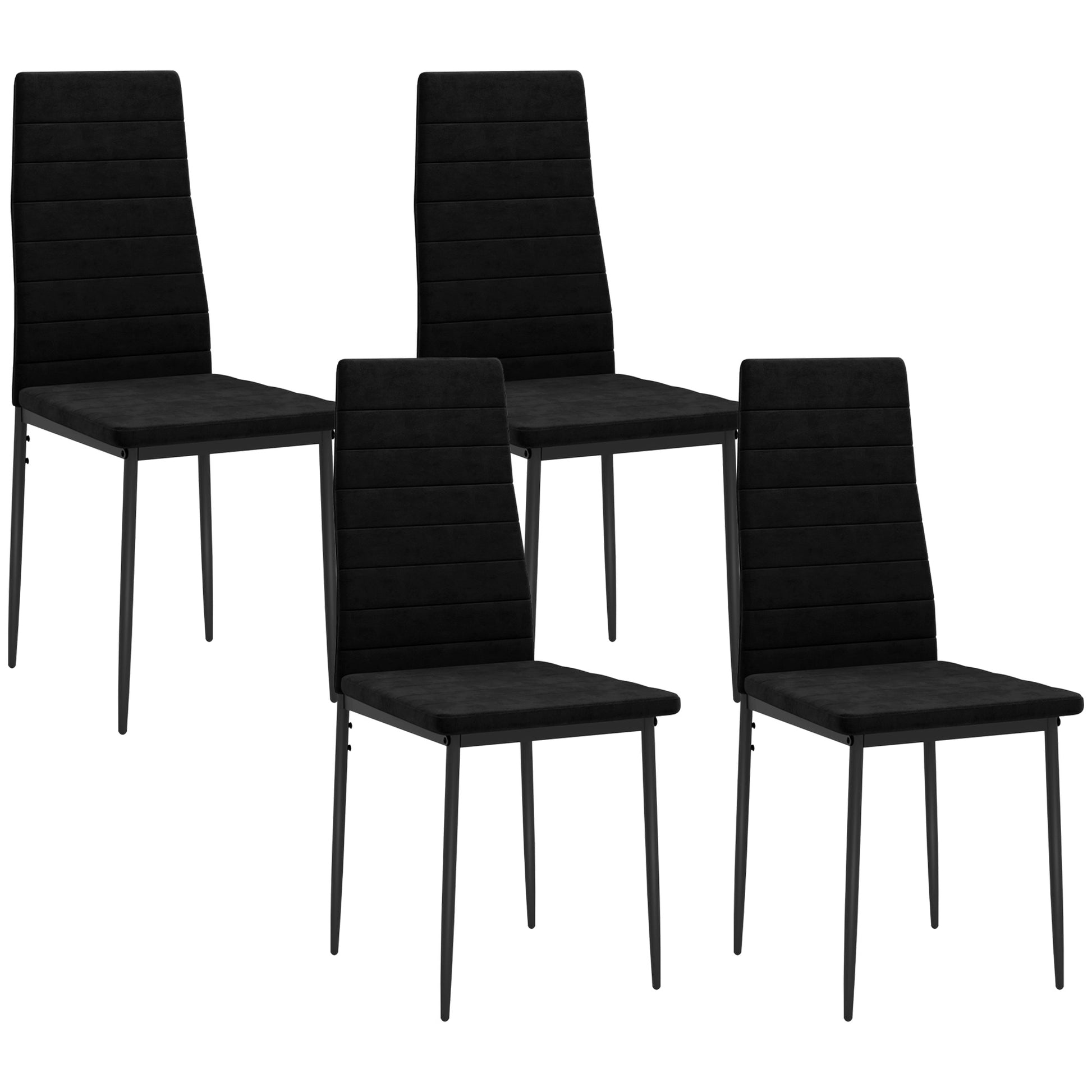 Modern Velvet Dining Chairs - Set of 4, Black with Steel Legs-Home Furnishings > Kitchen & Dining Furniture > Dining Chairs-DECOROLALA