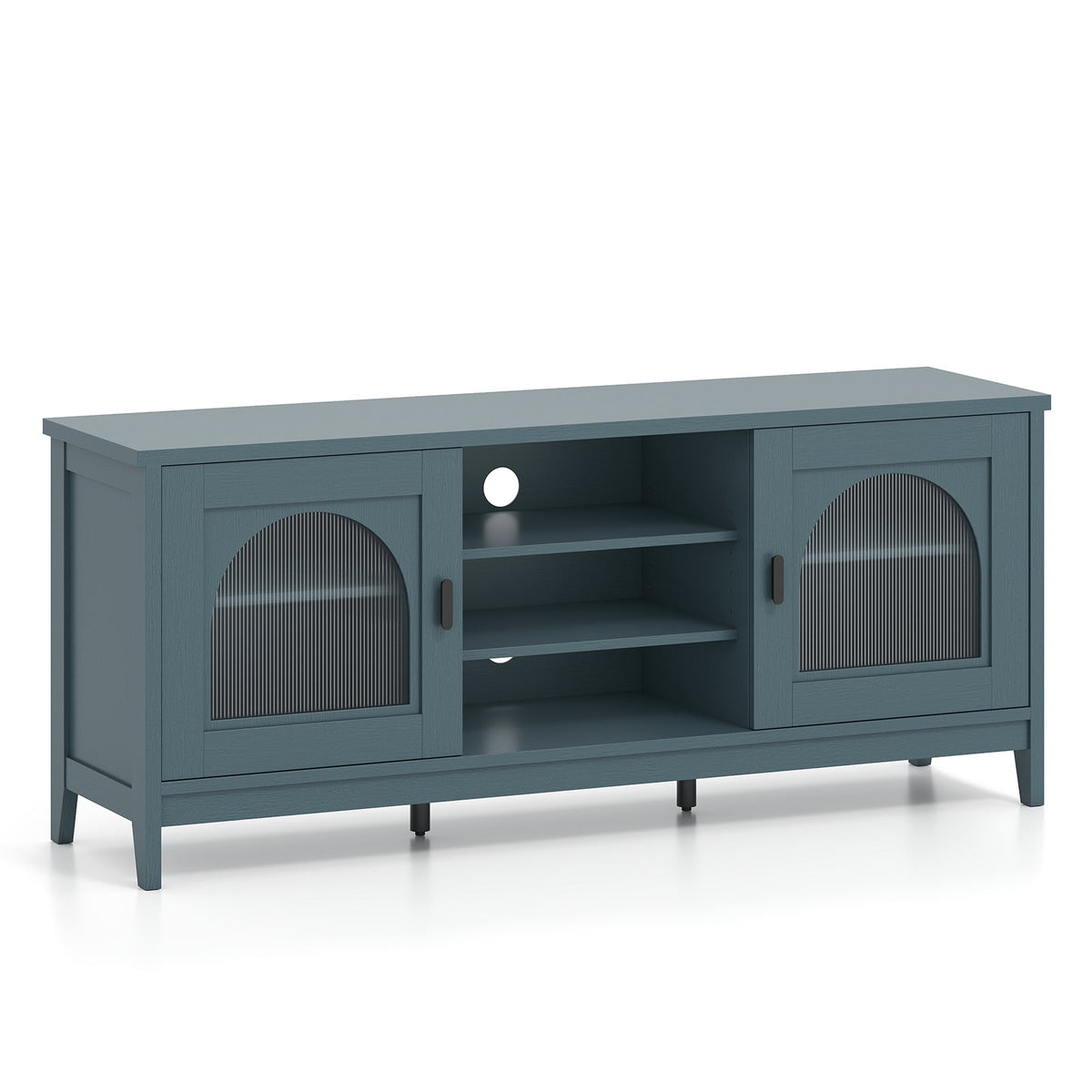 Modern Vintage TV Cabinet with Adjustable Shelves and 2 Cable Holes for TVs up to 65 Inches-Turquoise-Entertainment Centers & TV Stands-DECOROLALA