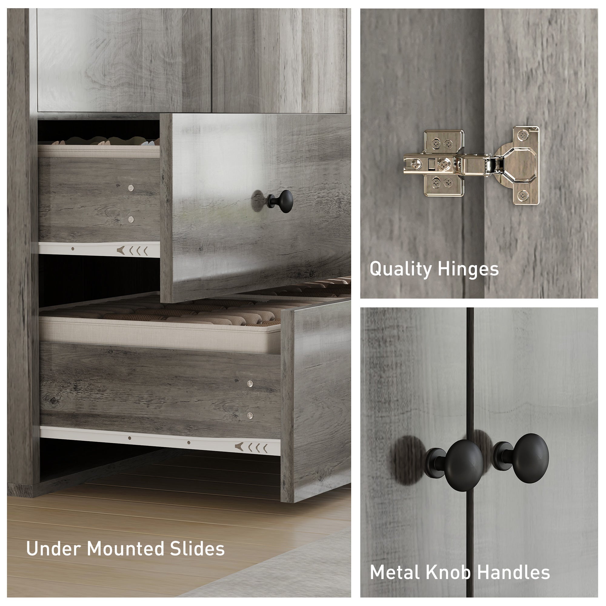 Modern Wardrobe Closet - Grey 2-Drawer Armoire 71" H-DECOROLALA