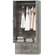 Modern Wardrobe Closet - Grey 2-Drawer Armoire 71" H-DECOROLALA