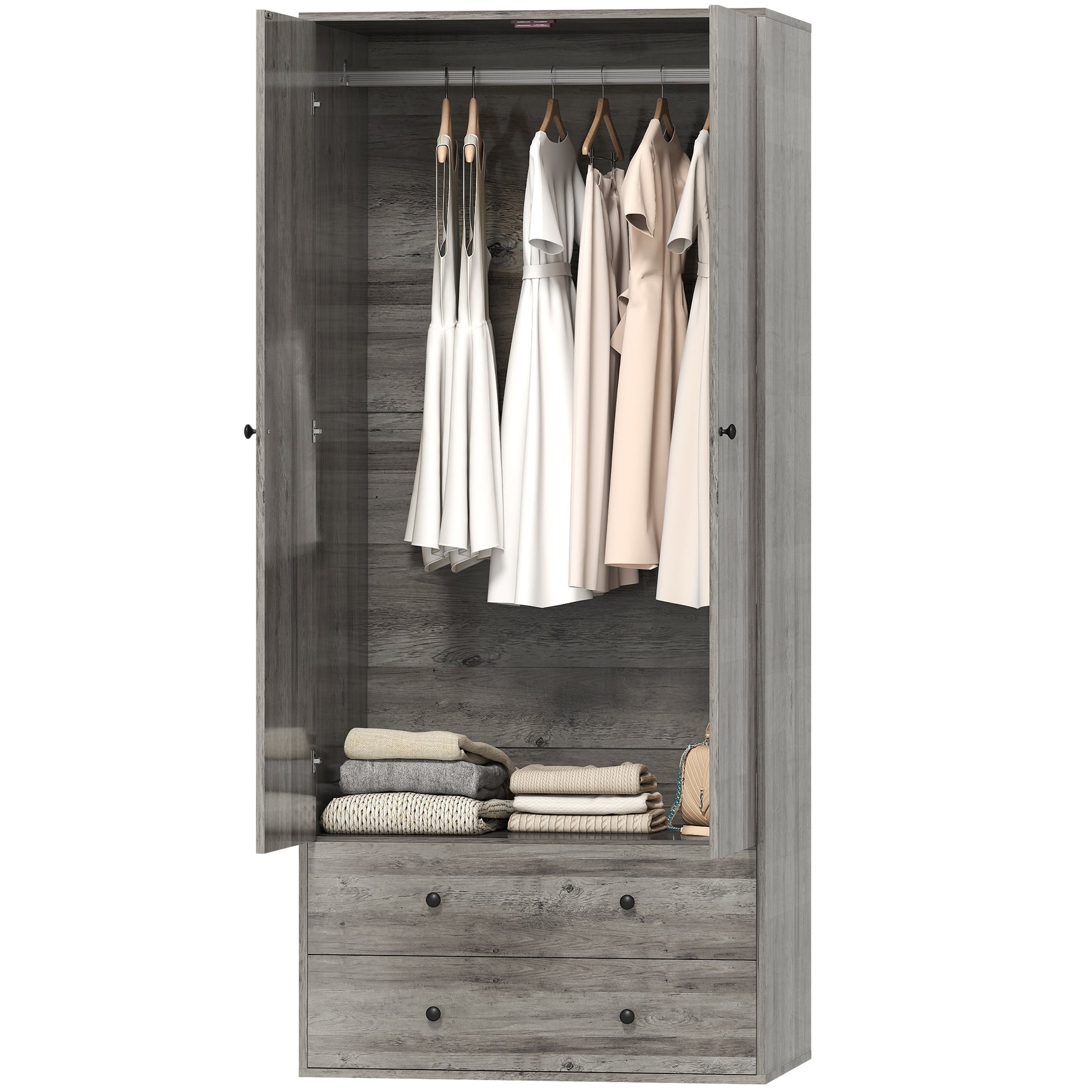 Modern Wardrobe Closet - Grey 2-Drawer Armoire 71" H-DECOROLALA